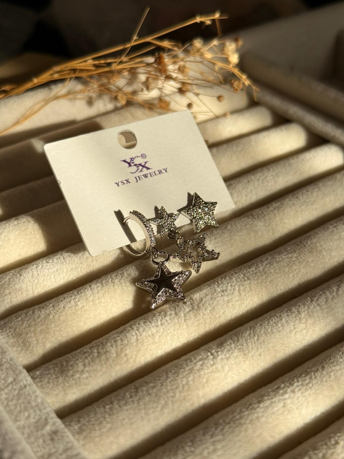 Zirkon Taşlı 3'Lü Yıldız Silver Küpe 809