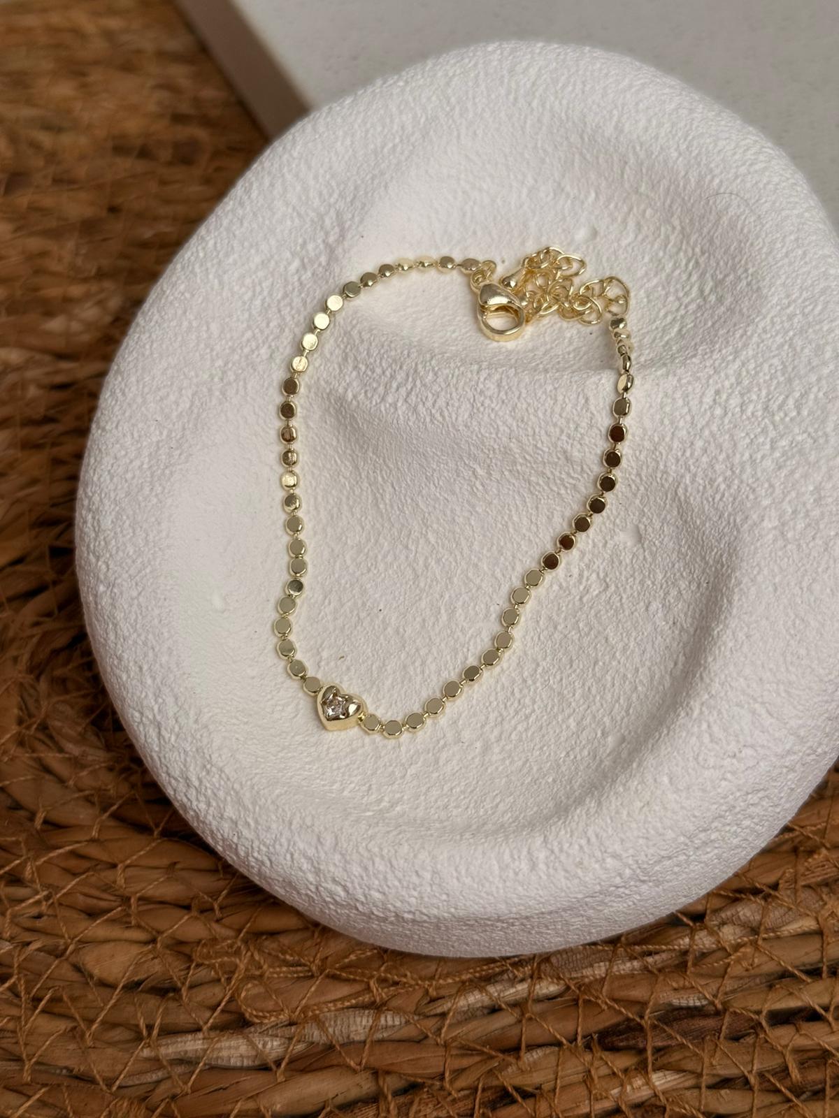 Özel Seri Ezme Zincir Kalp Detay Bileklik 1127