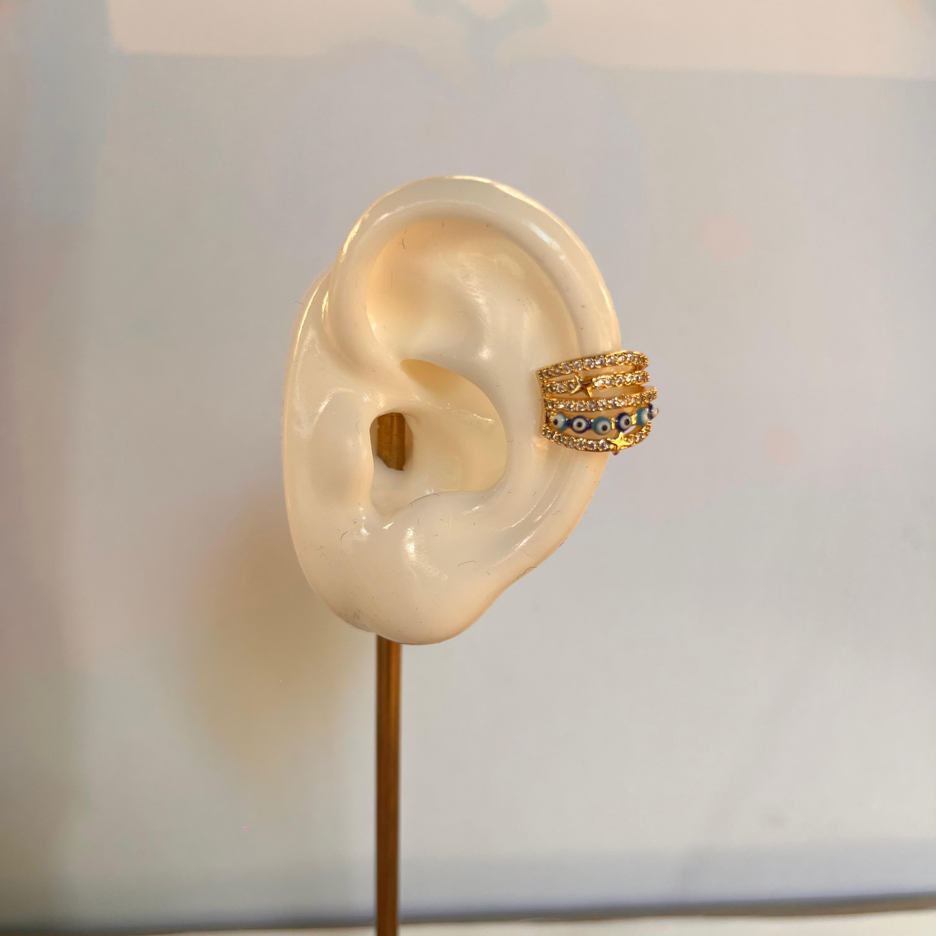 Zirkon Taşlı Nazar Boncuklu Renkli Kıkırdak Küpe 1195