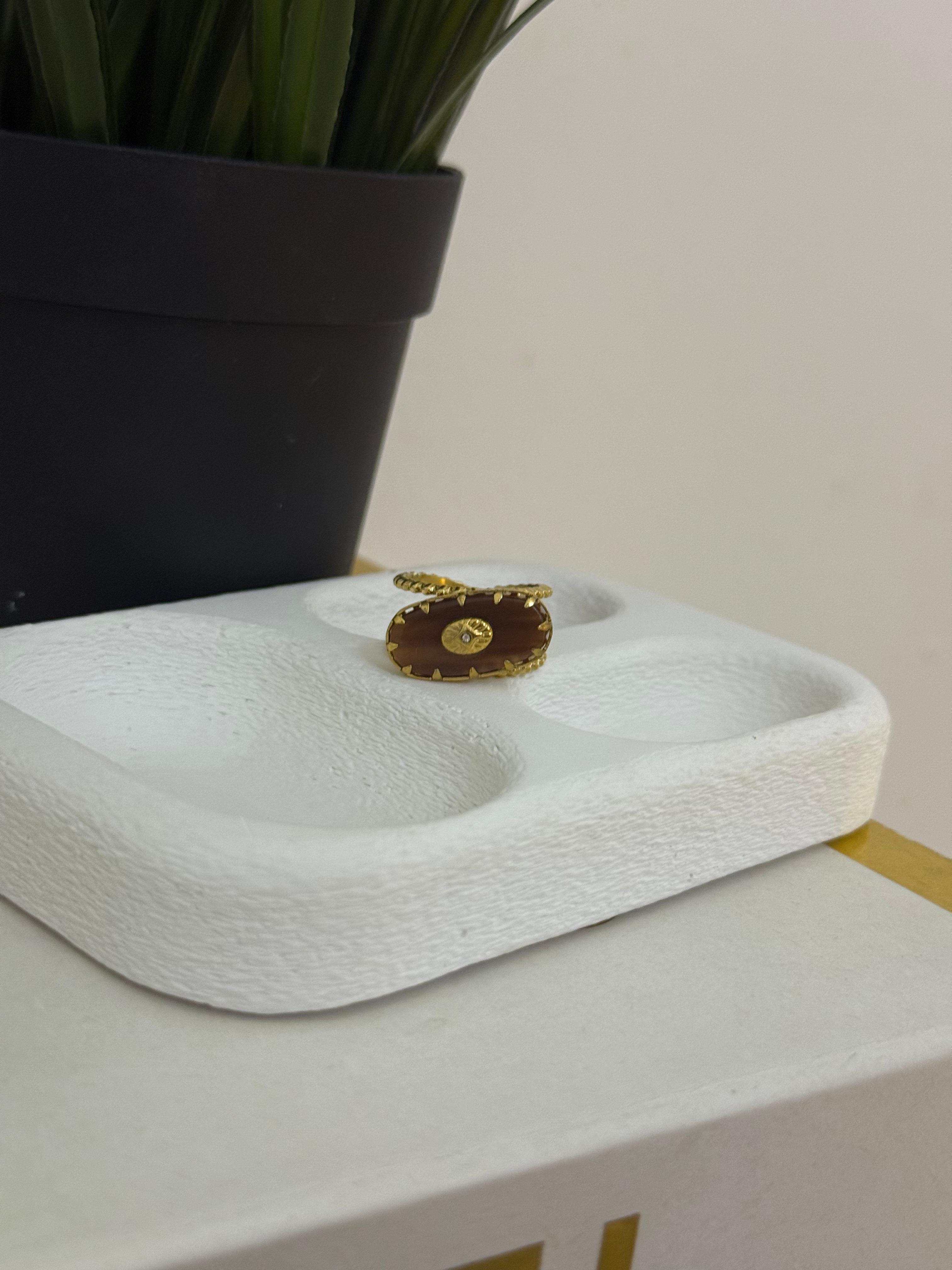 Sedef Taşlı Çelik Ayarlanabilir Yüzük 1118