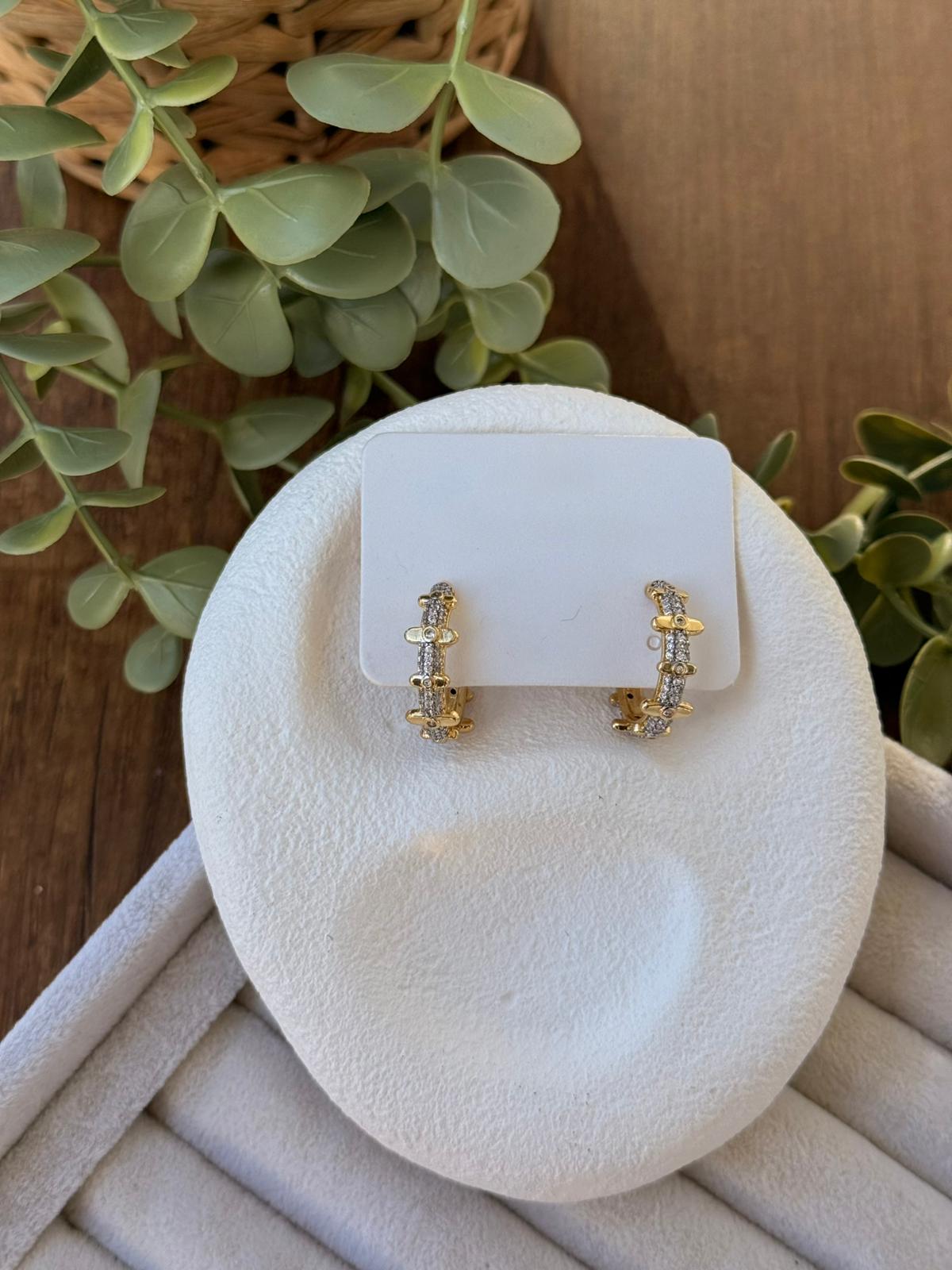 Zirkon Taşlı Çelik Çift Renk  Halka Küpe 1307