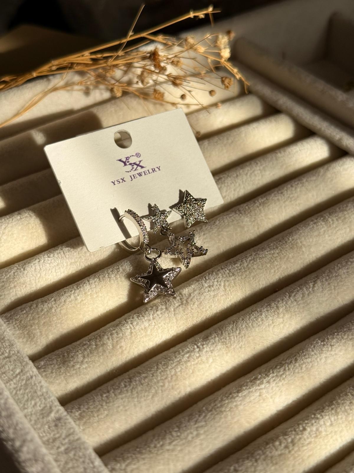 Zirkon Taşlı 3'Lü Yıldız Silver Küpe 809