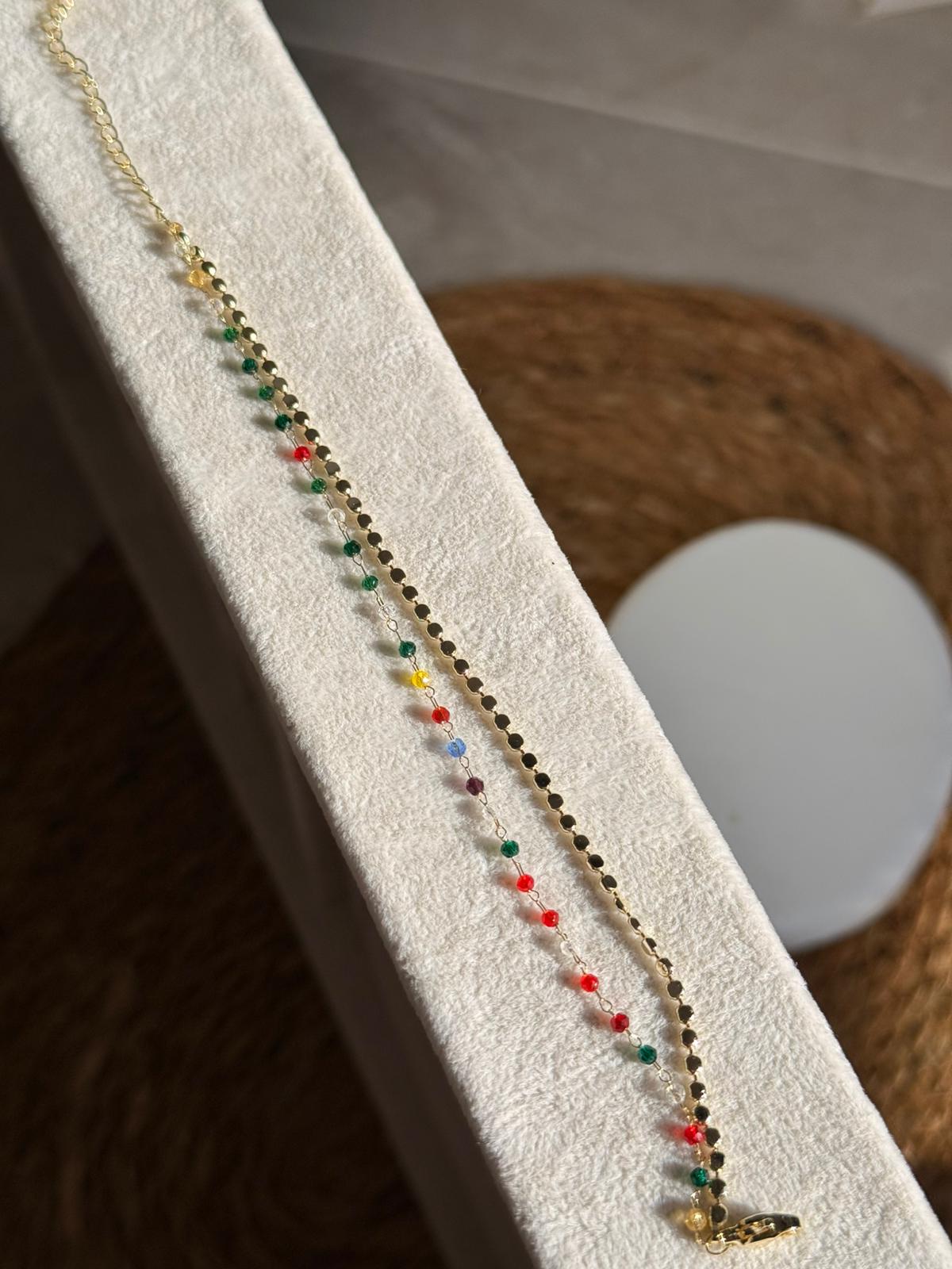 Özel Tasarım İkili Ezme Zincir Renkli Bileklik 1094