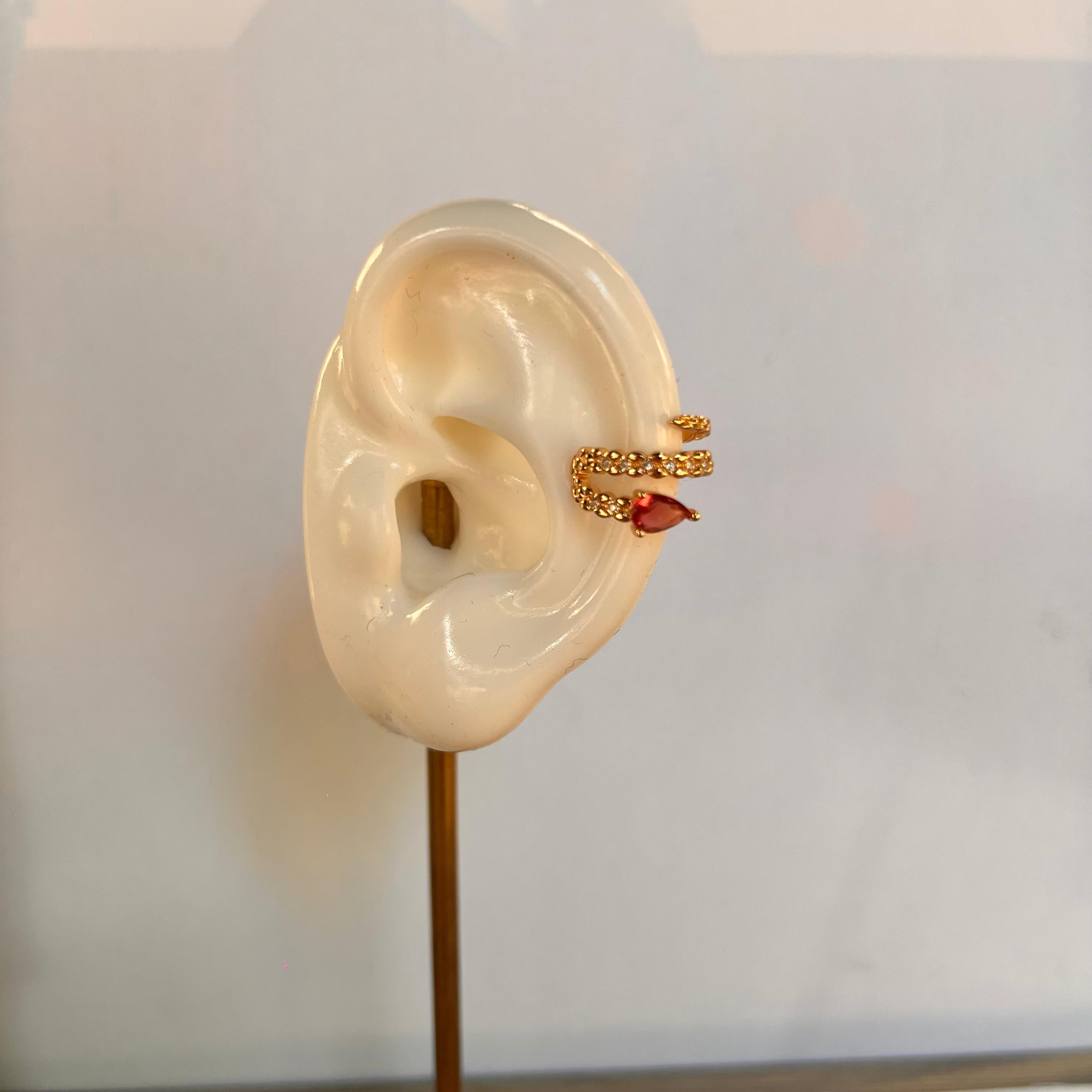 Gold Kırmızı Detaylı Kıkırdak Küpe 1189