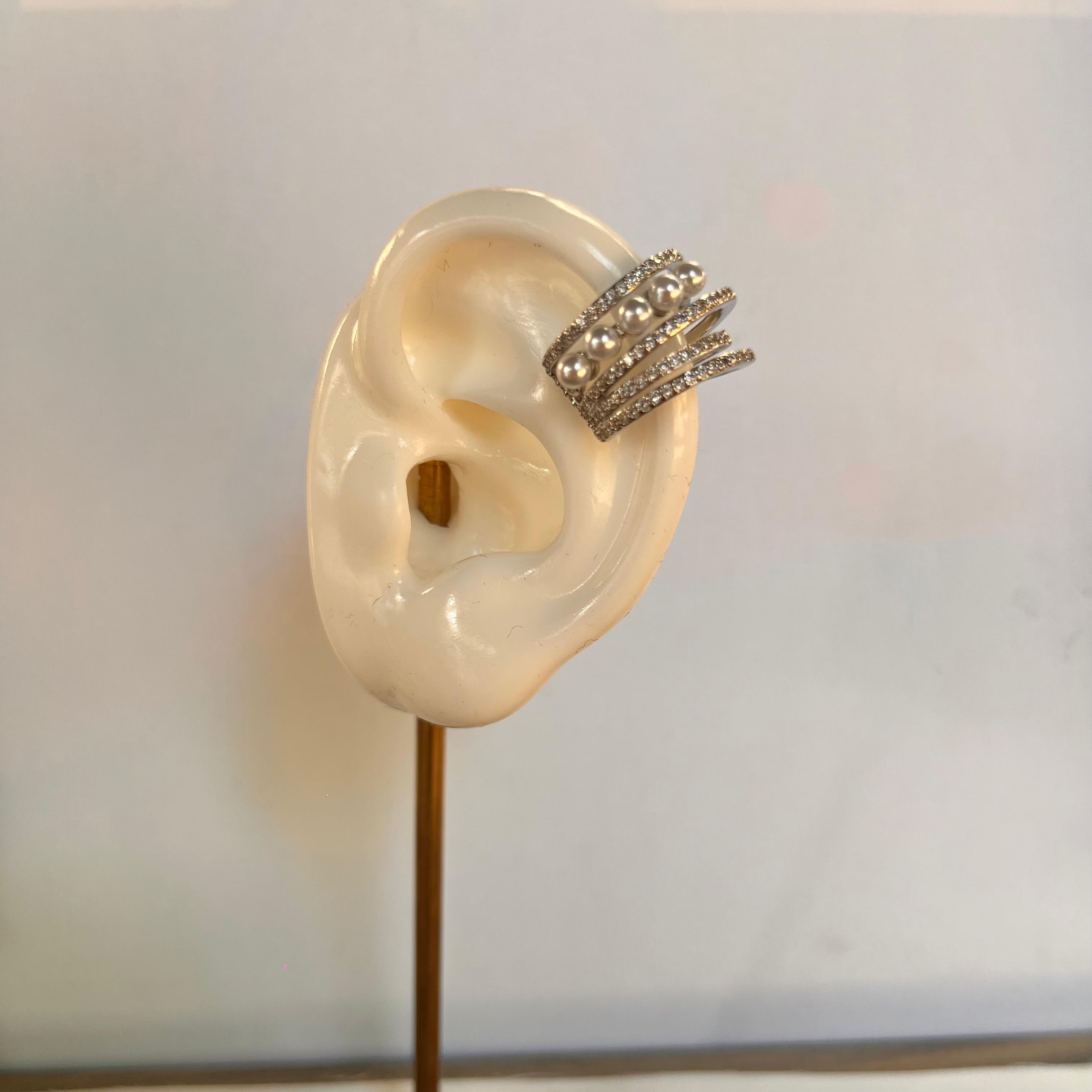 Zirkon Taşlı İncili Silver Kıkırdak Küpe 1190