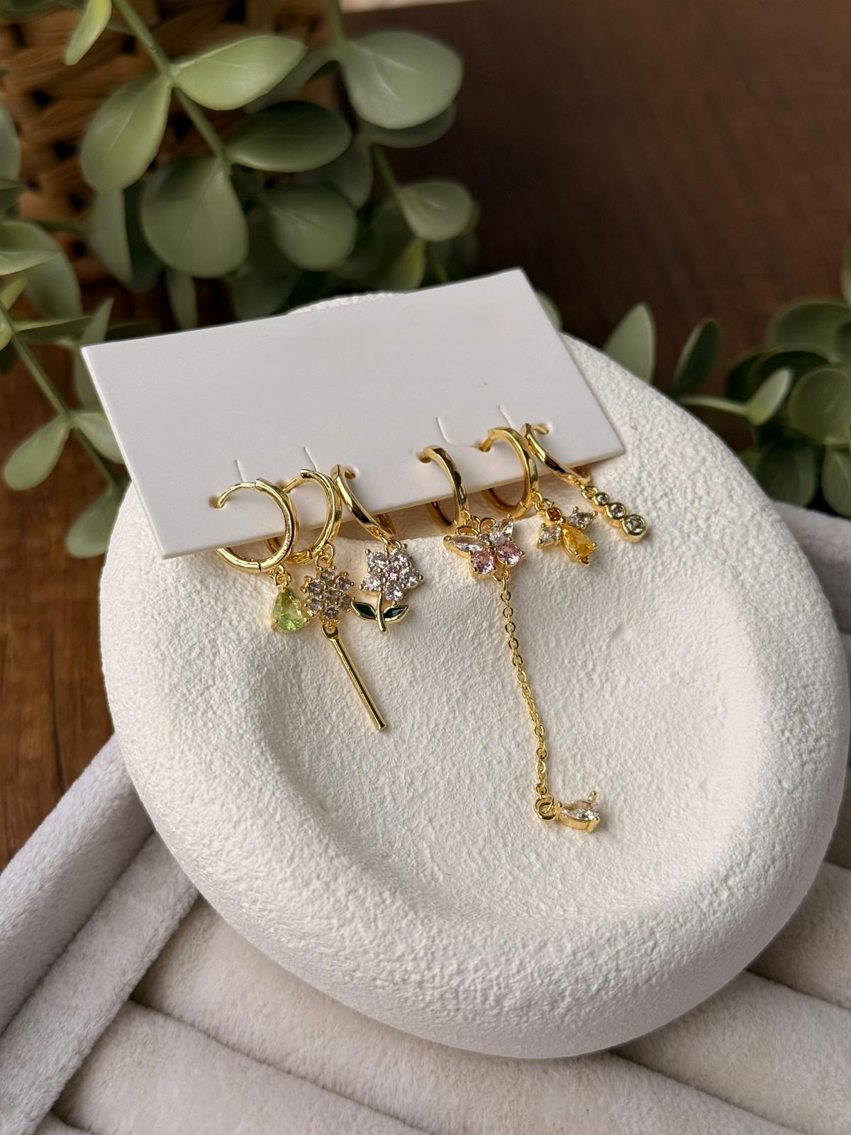 Damla Taş Kar Tanesi Kelebek Arı Detaylı Minimalist 6'lı Set 1290