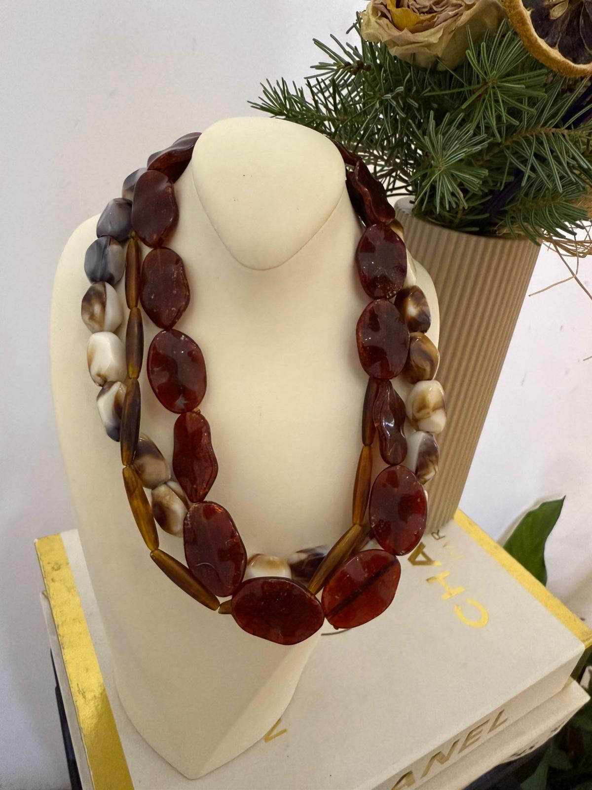 Kahverengi Krem 3'lü Kolye 1259