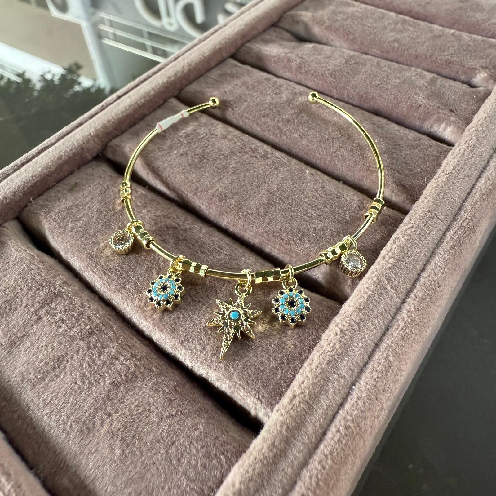 Zirkon Taşlı Kutup Yıldızlı Charmlı 14 K Bileklik 944