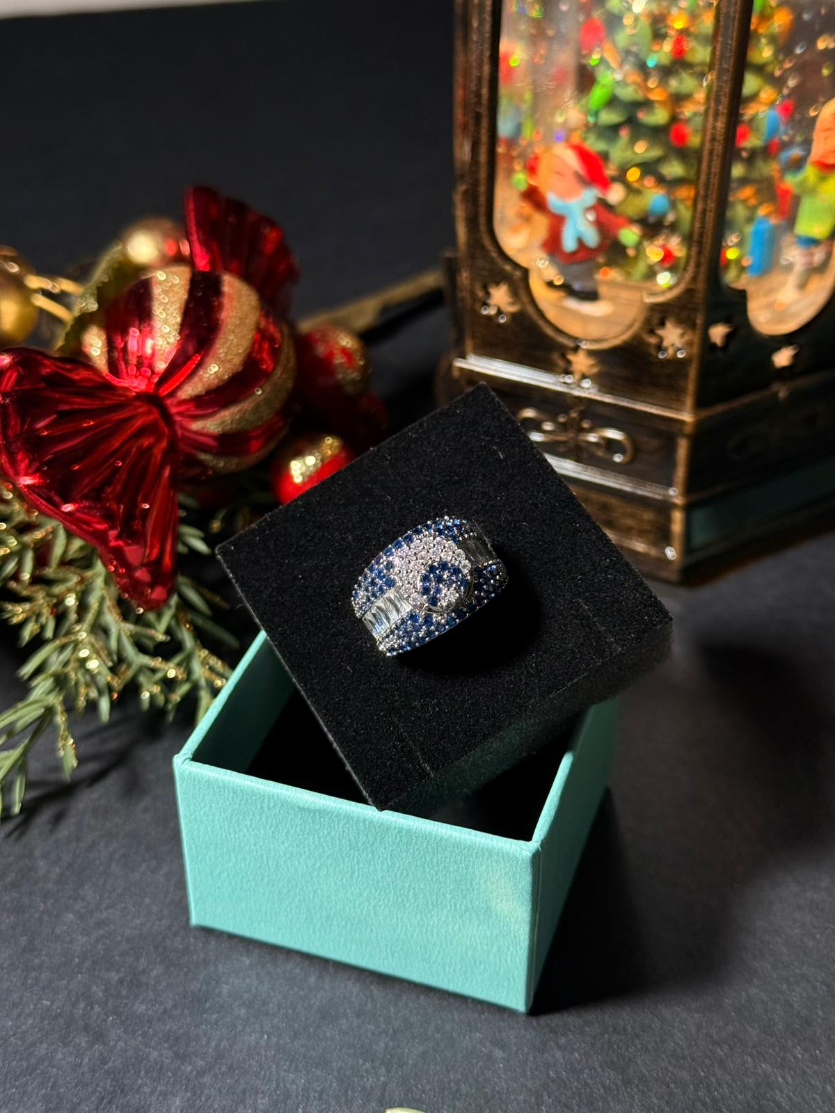 Zirkon Taşlı Silver Ayarlanabilir Nazar Boncuklu Yüzük 1269