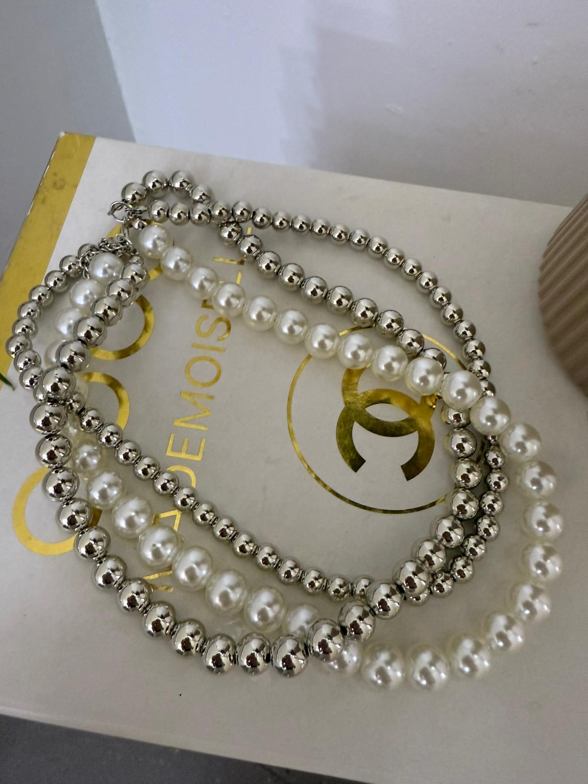 Silver İnci Detay Çoklu Boncuk Kolye 1254