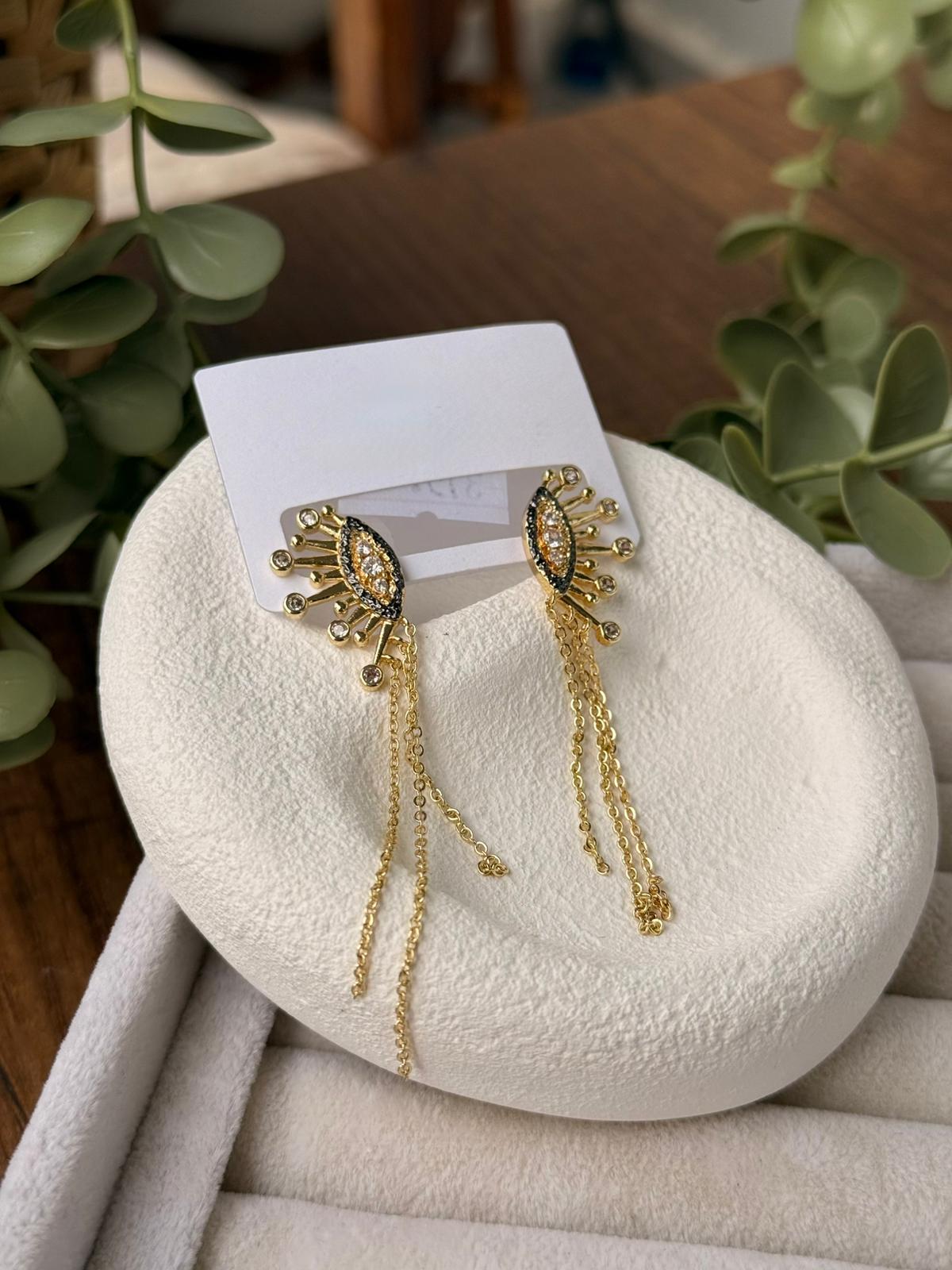 Özel Seri Renkli Zirkon Taşlı Zincir Sallantılı Tasarım Küpe 1299