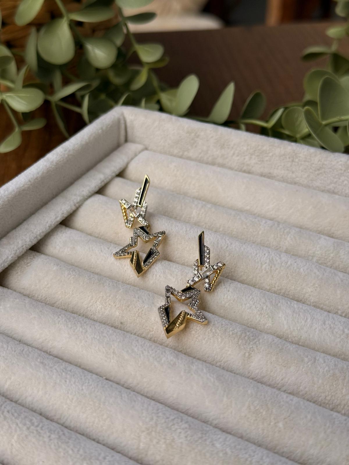 Zirkon Taşlı Yıldız Star Çift Renk Küpe 1286