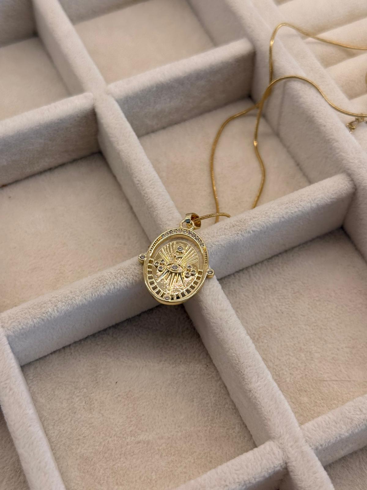 Özel Seri Çelik 14 K Zirkon Taşlı Göz Kolye 1129