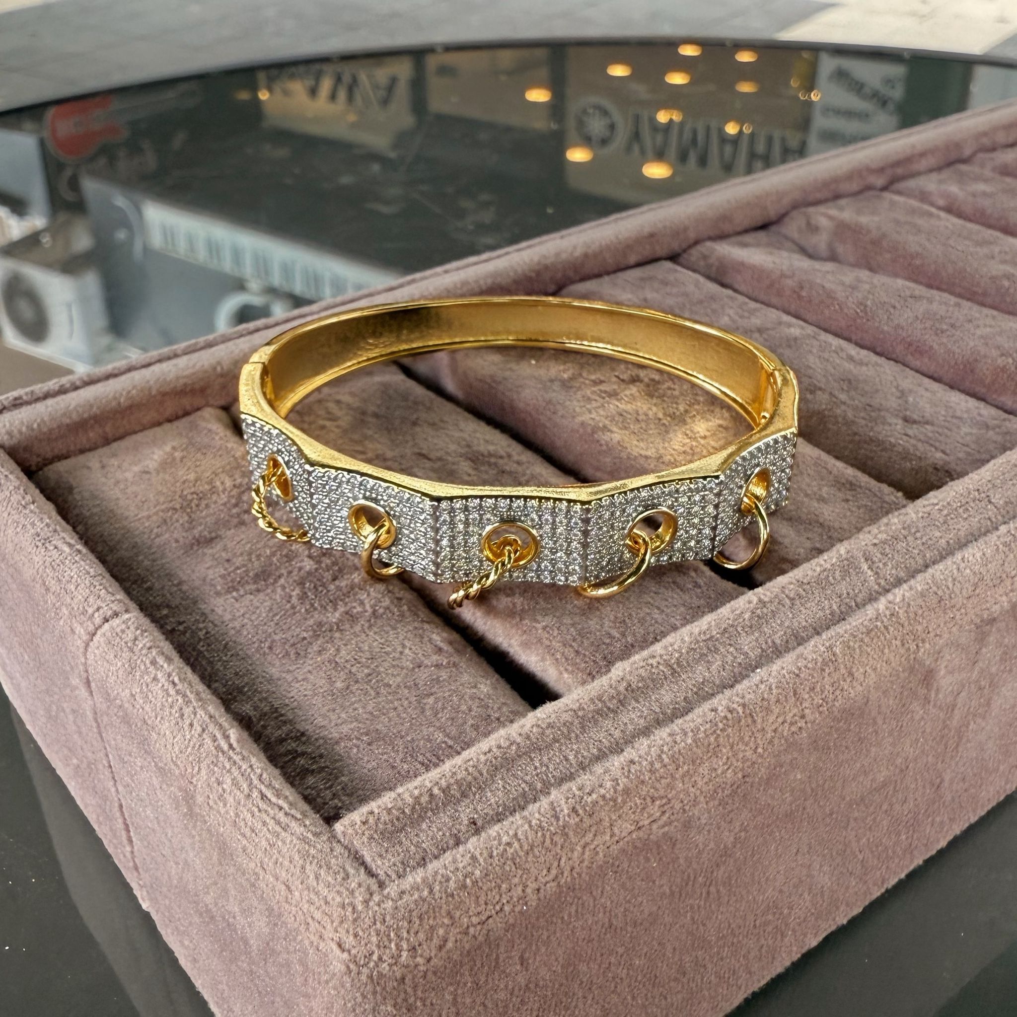 Zirkon Taşlı Çift Renk 14 K Kelepçe 956