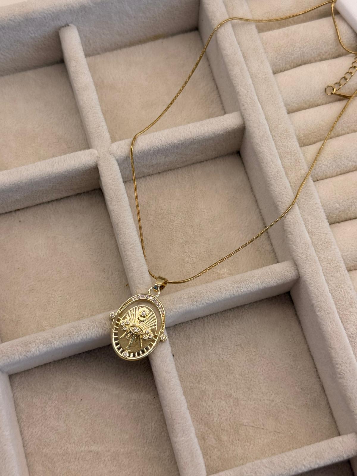 Özel Seri Çelik 14 K Zirkon Taşlı Göz Kolye 1129