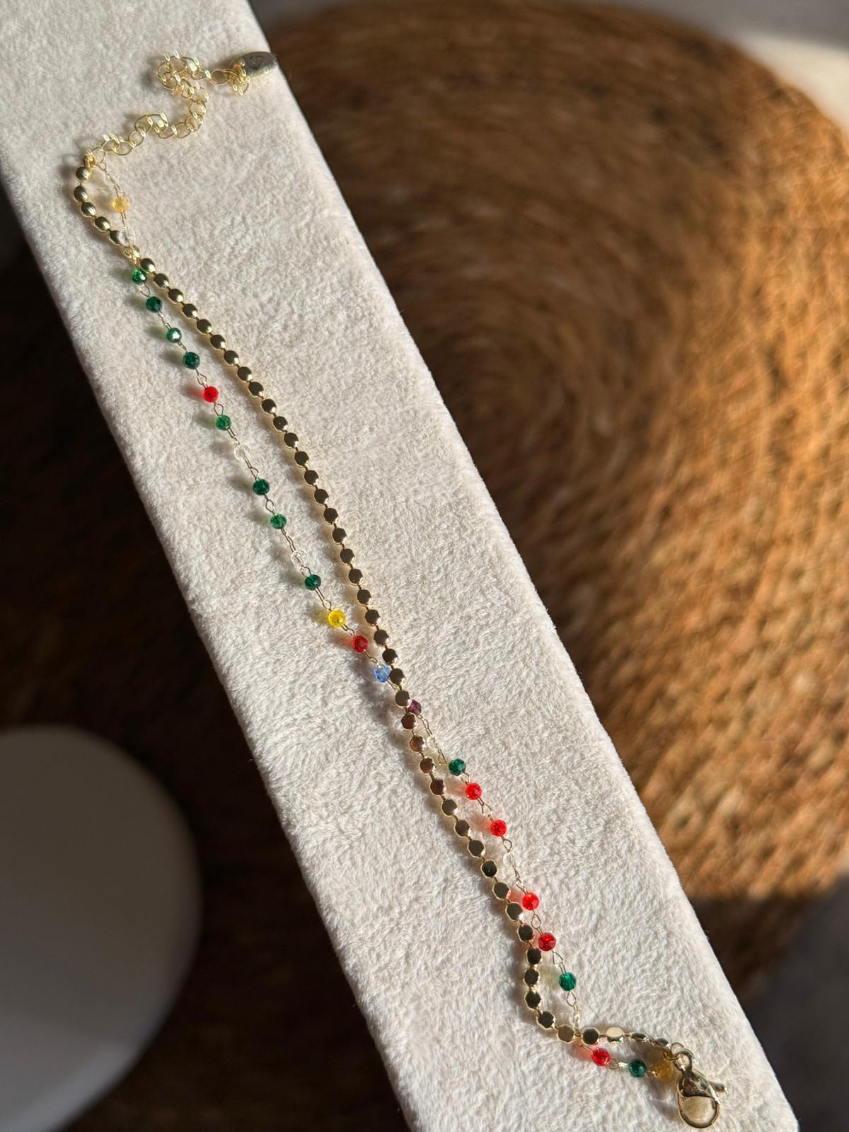 Özel Tasarım İkili Ezme Zincir Renkli Bileklik 1094