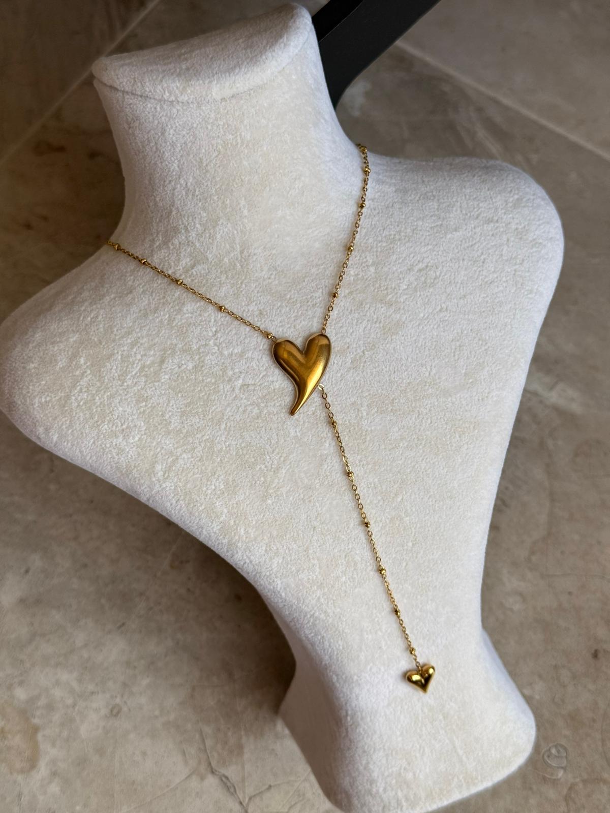 Çelik Kalpli Gold Y Kolye 1066