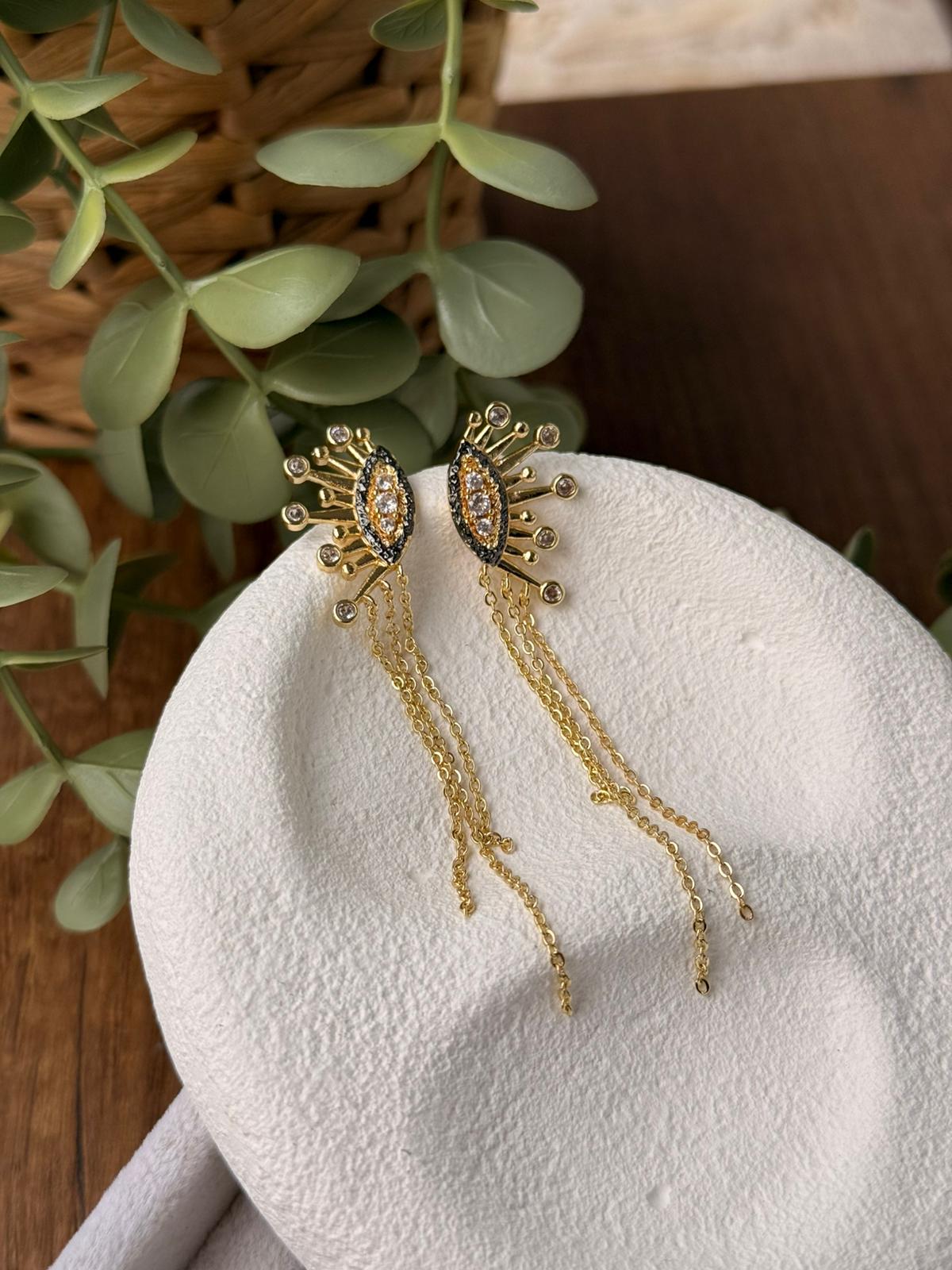 Özel Seri Renkli Zirkon Taşlı Zincir Sallantılı Tasarım Küpe 1299