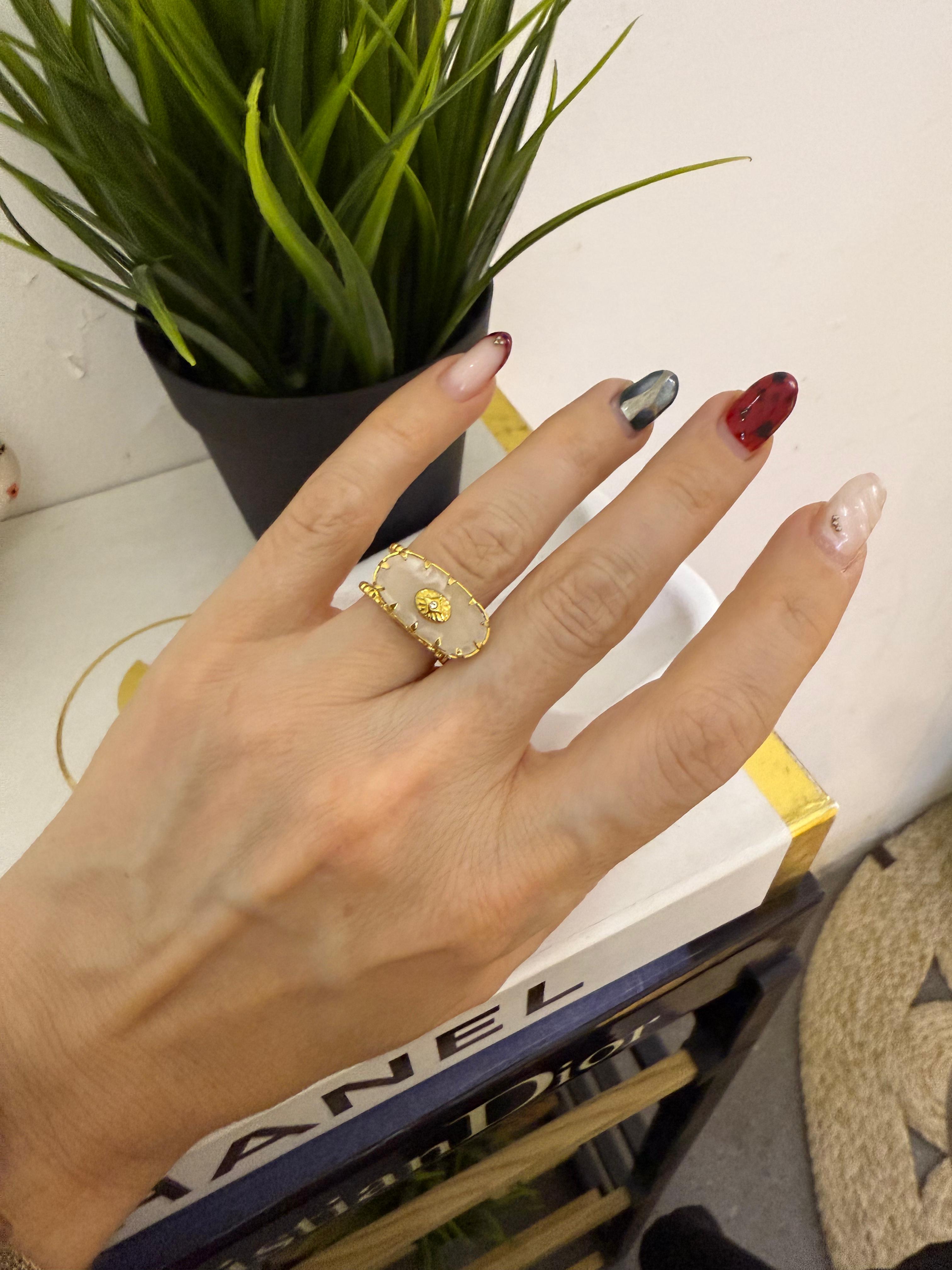 Sedef Taşlı Çelik Yüzük 1119