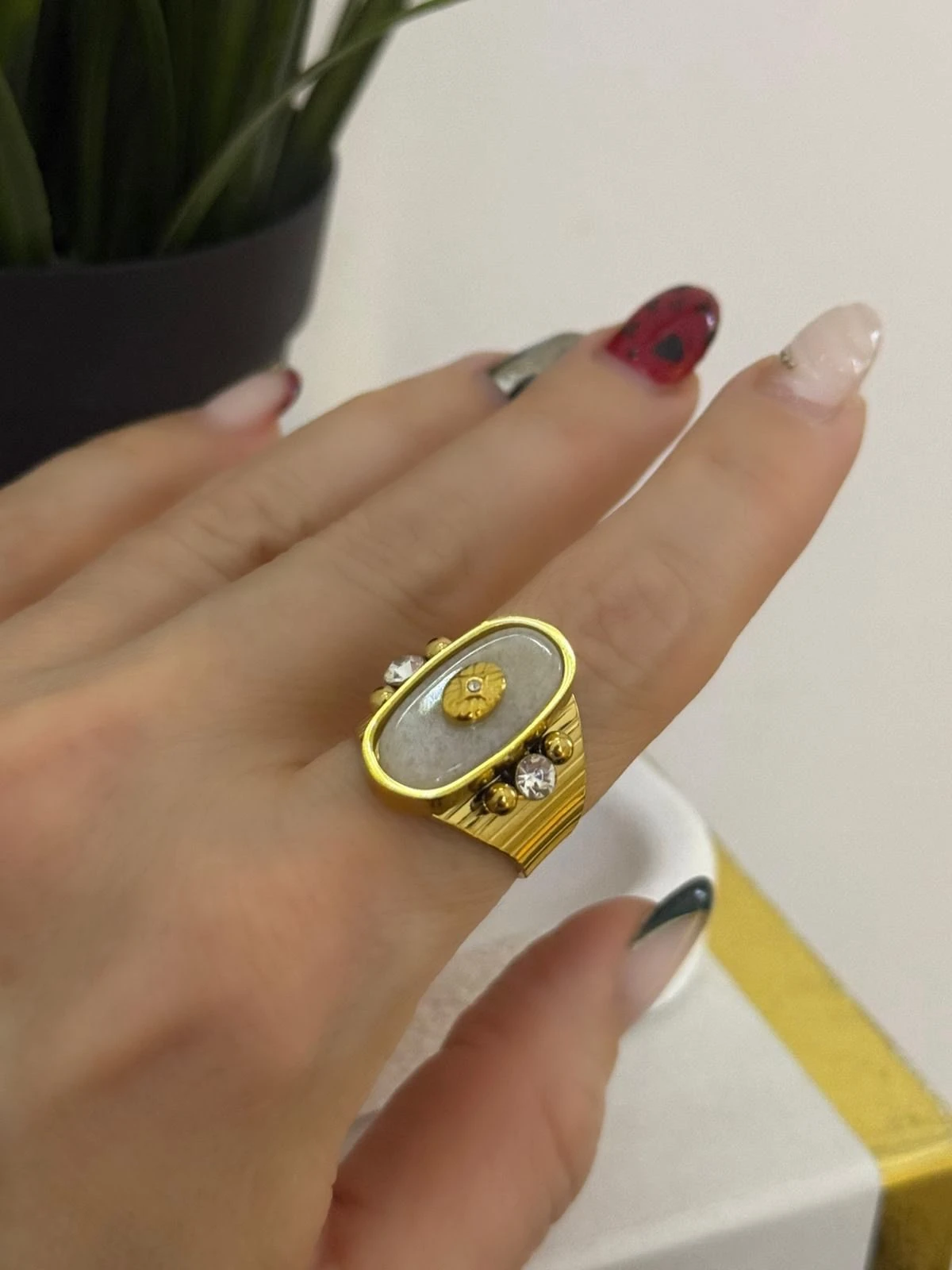 Sedef Taşlı Çelik Yüzük 1119