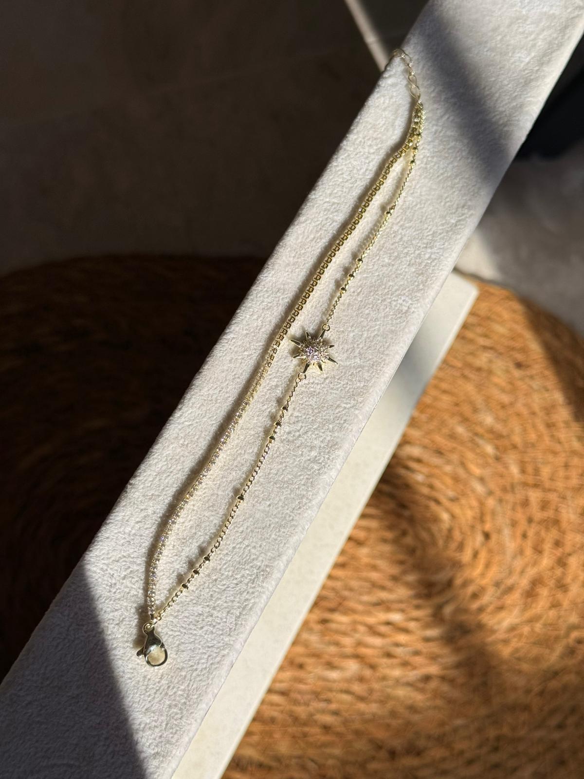 Zirkon Taşlı İkili Kutup Yıldızlı 14 K Bileklik 1090