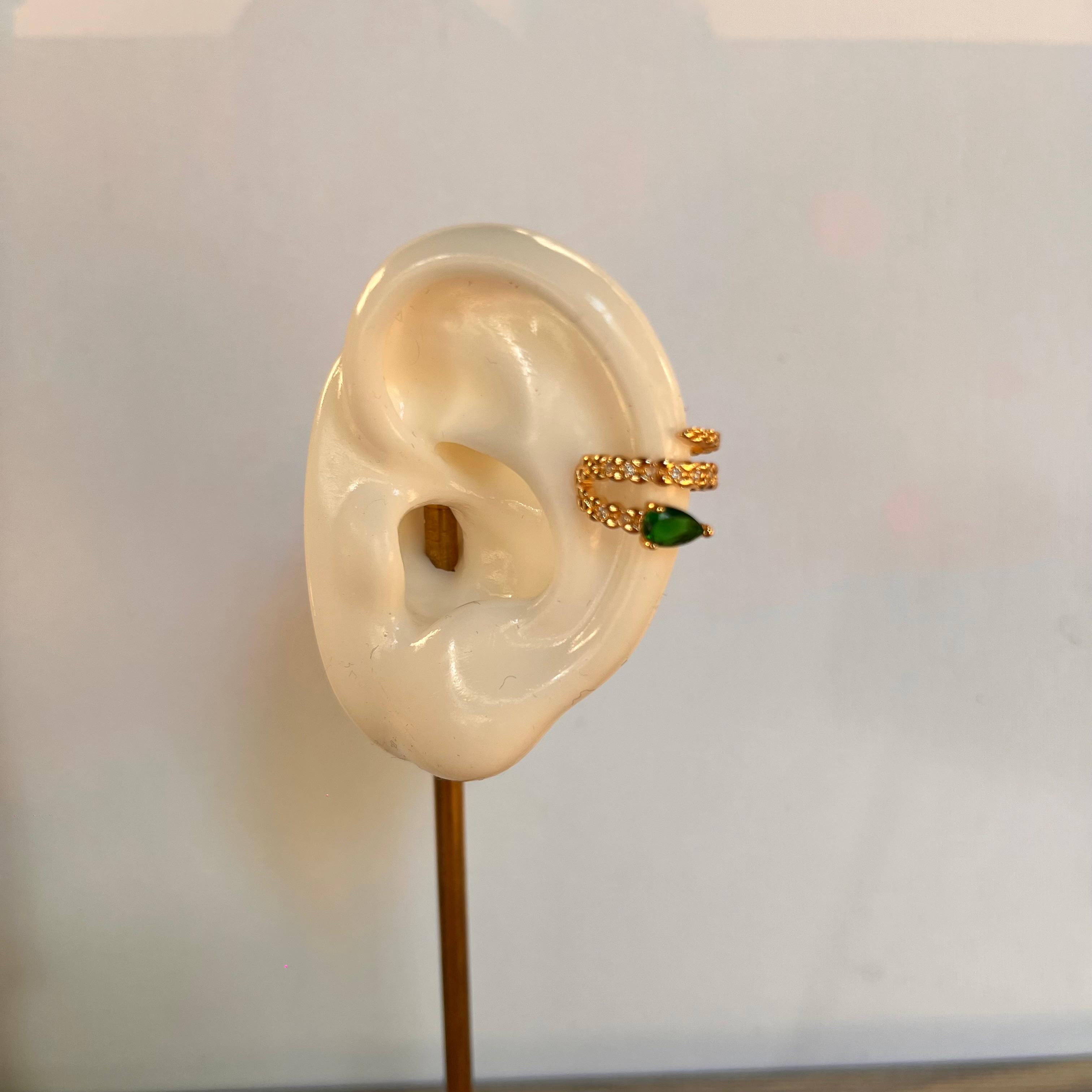 Gold Yeşil Detay Kıkırdak Küpe 1189