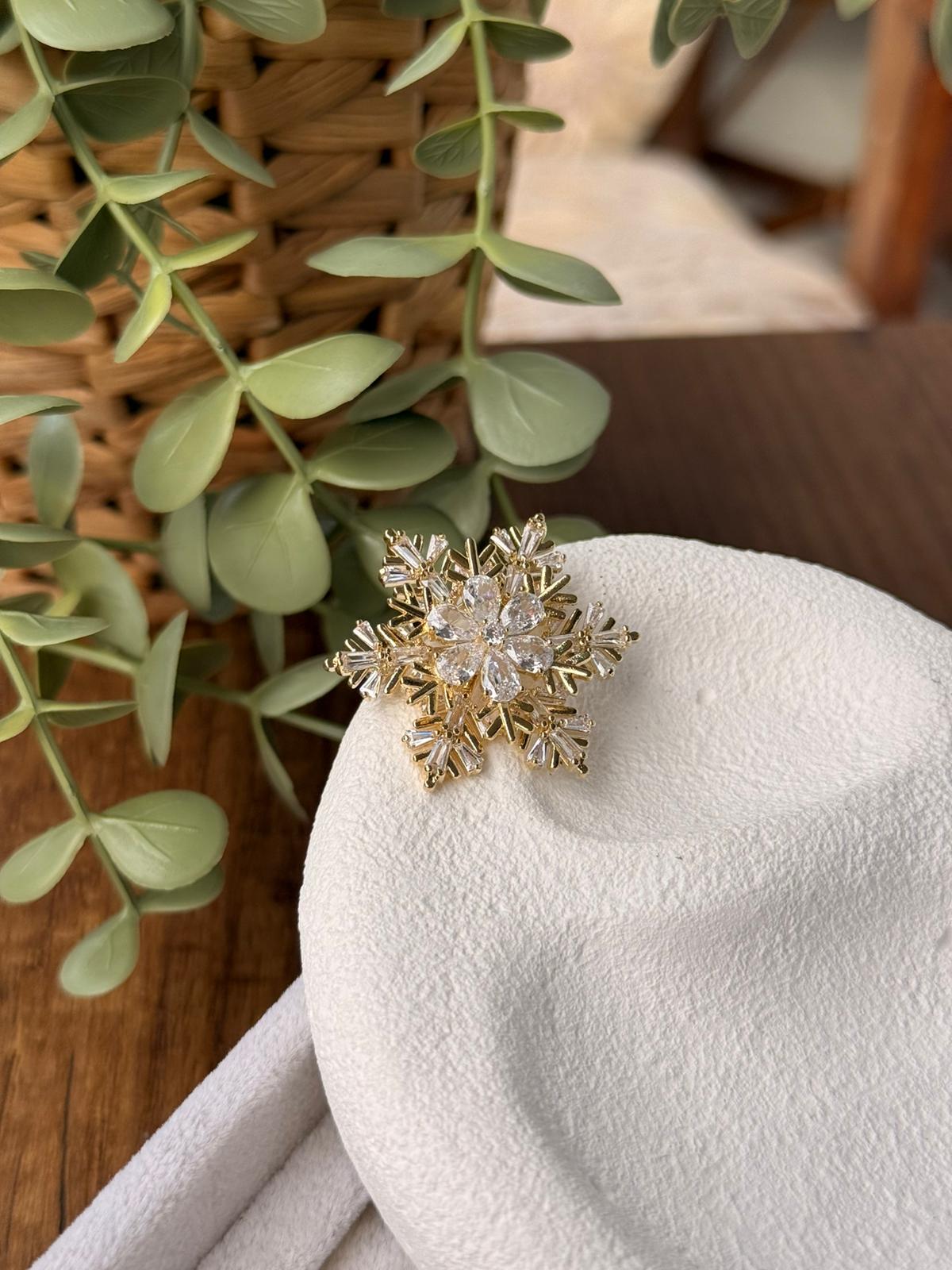 Zirkon Taşlı Kar Tanesi Gold Broş 1279