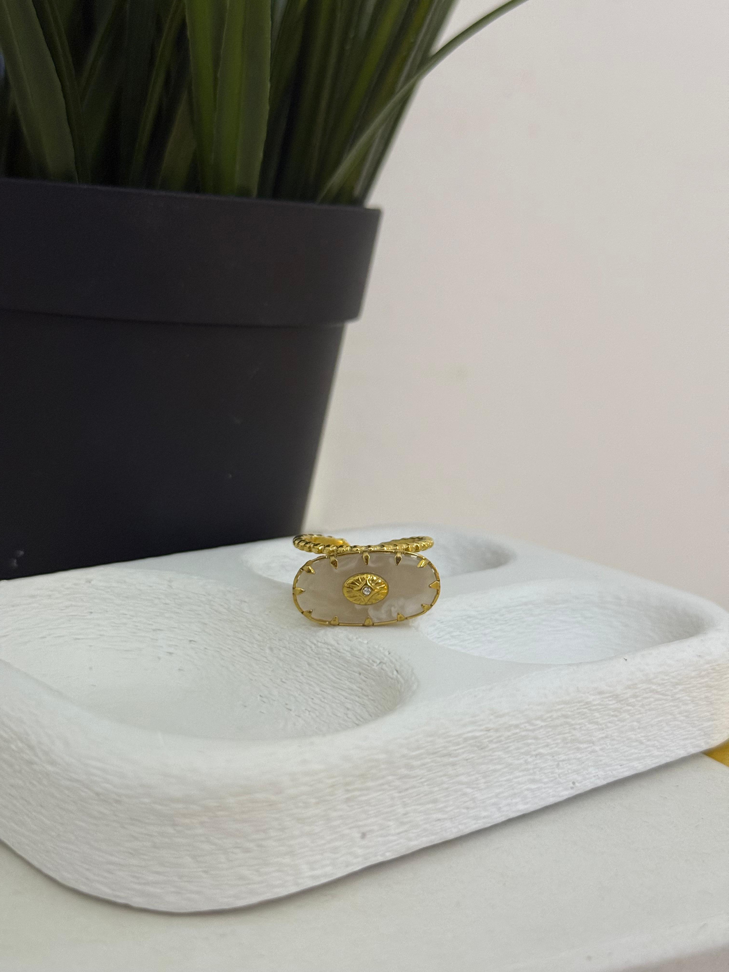 Sedef Taşlı Çelik Yüzük 1119