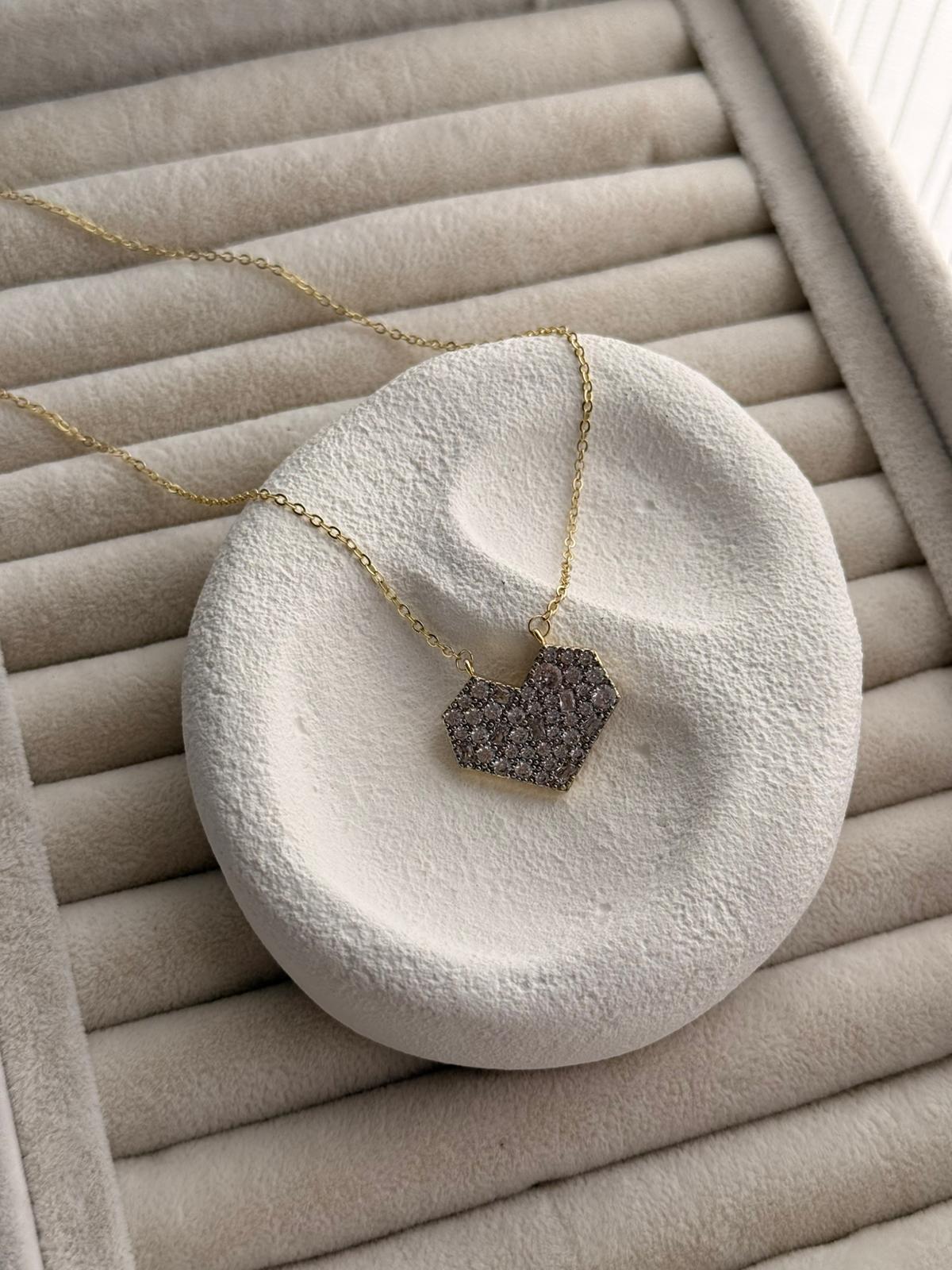 Zirkon Taşlı Kalpli Gold Kolye 1138