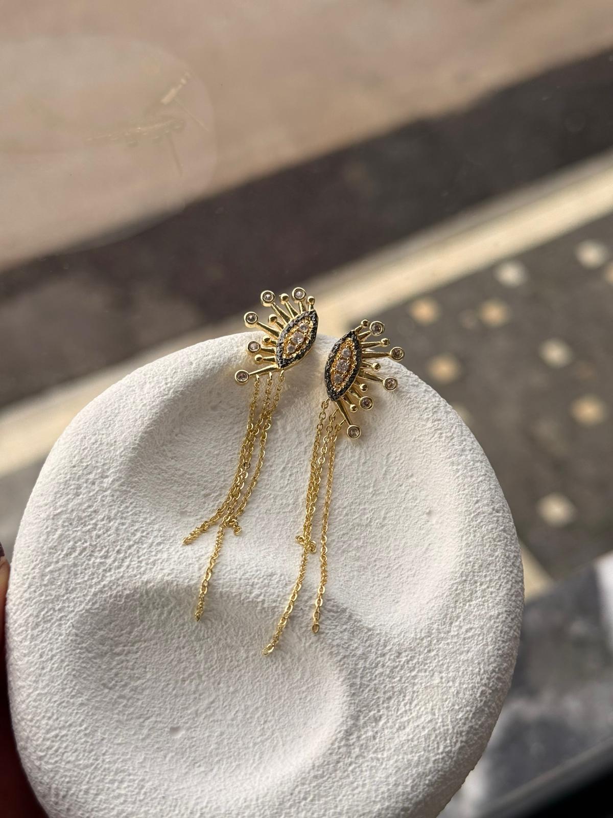 Özel Seri Renkli Zirkon Taşlı Zincir Sallantılı Tasarım Küpe 1299