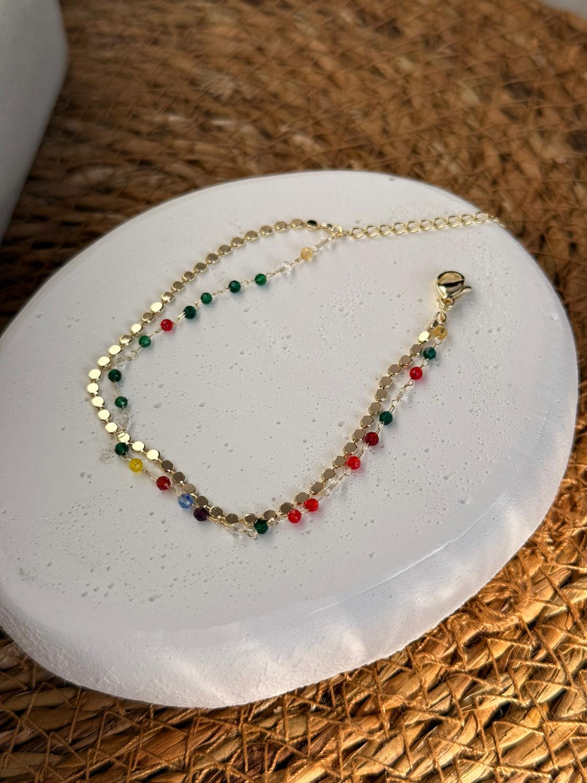 Özel Tasarım İkili Ezme Zincir Renkli Bileklik 1094