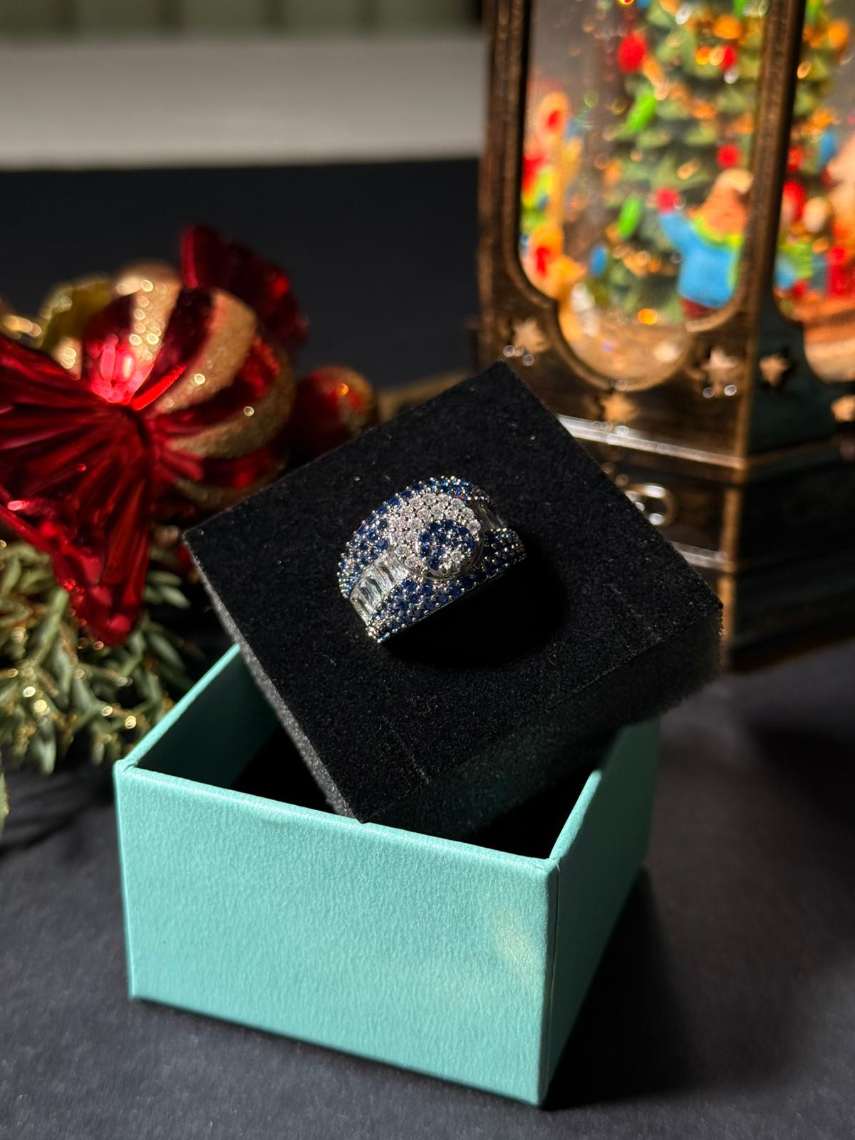 Zirkon Taşlı Silver Ayarlanabilir Nazar Boncuklu Yüzük 1269