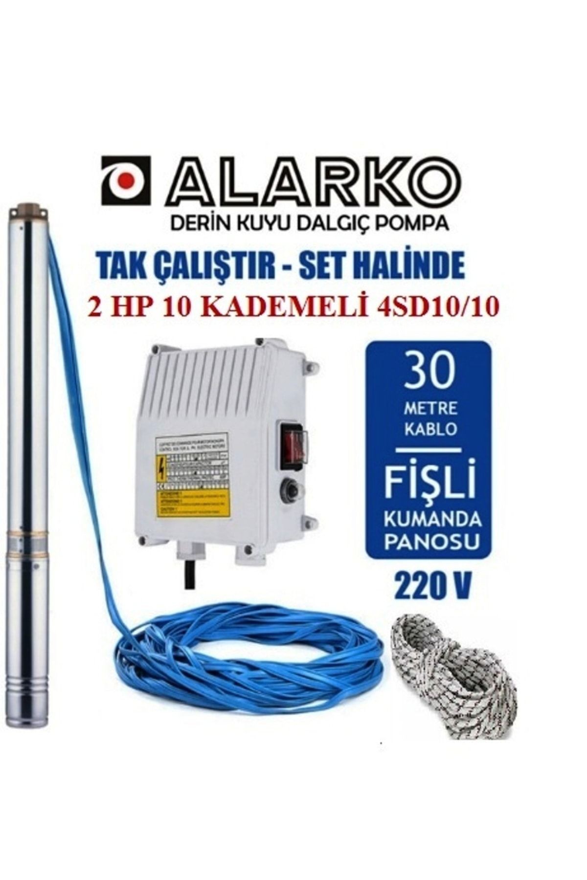 Alarko 2 Hp Derin Kuyu Dalgıç Pompa (30m Kablolu, Halat Ve Pano Dahil) Al4sd10/10