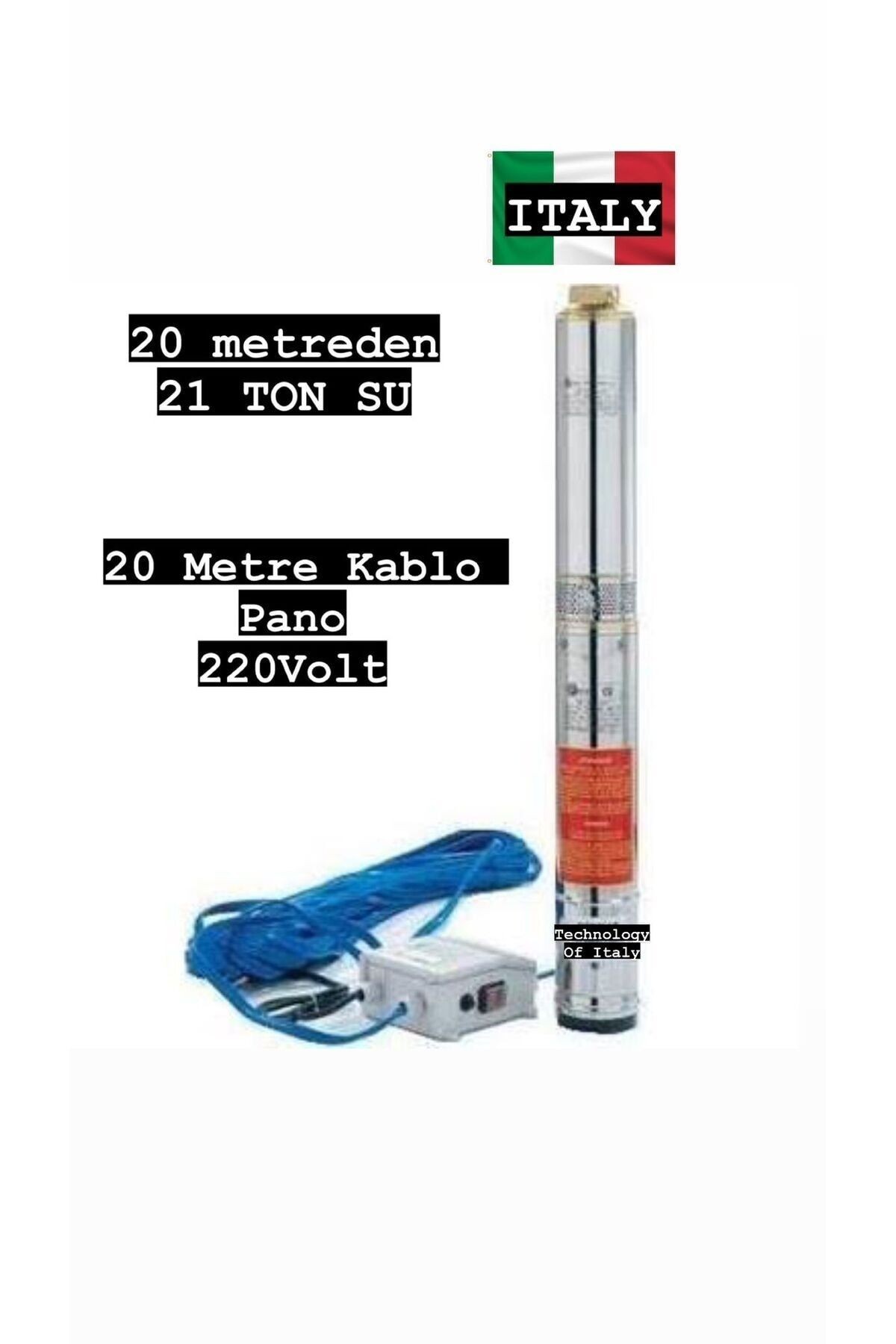 Italyan Teknoloji 3 Hp 9 Kademe Dalgıç Pompa 20 Mt Kablo Ve Panolu 220v (21 TON)