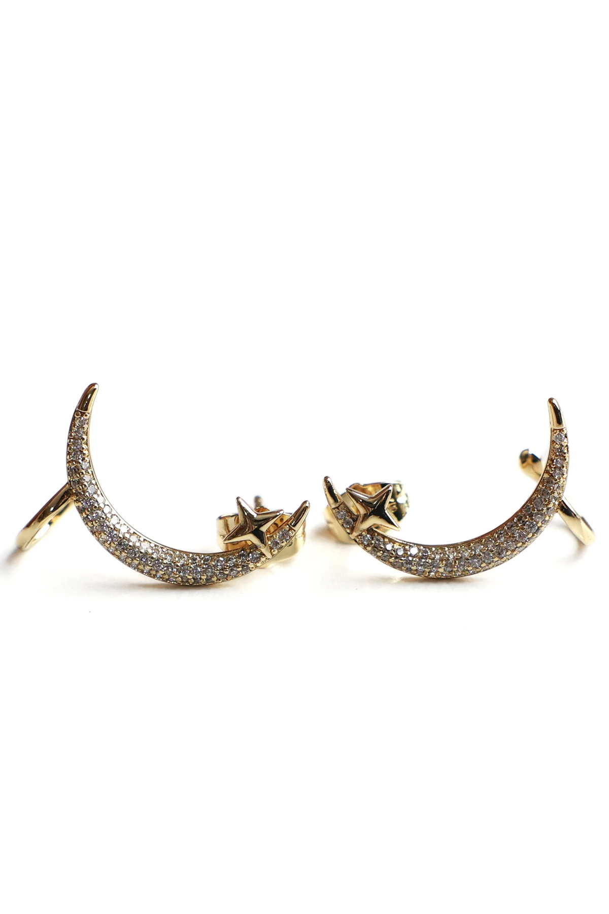 Sonche Hilal Figürlü Taşlı Küpe 7010