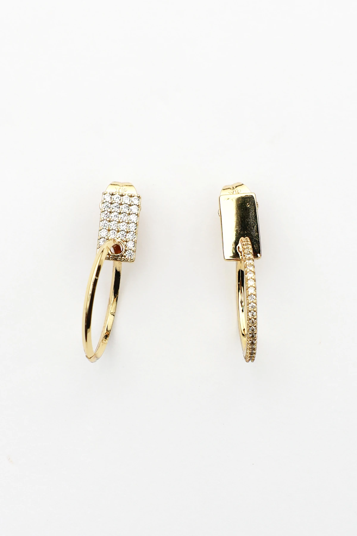 Sonche Dikdörtgen Taşlı Halka Küpe 7090