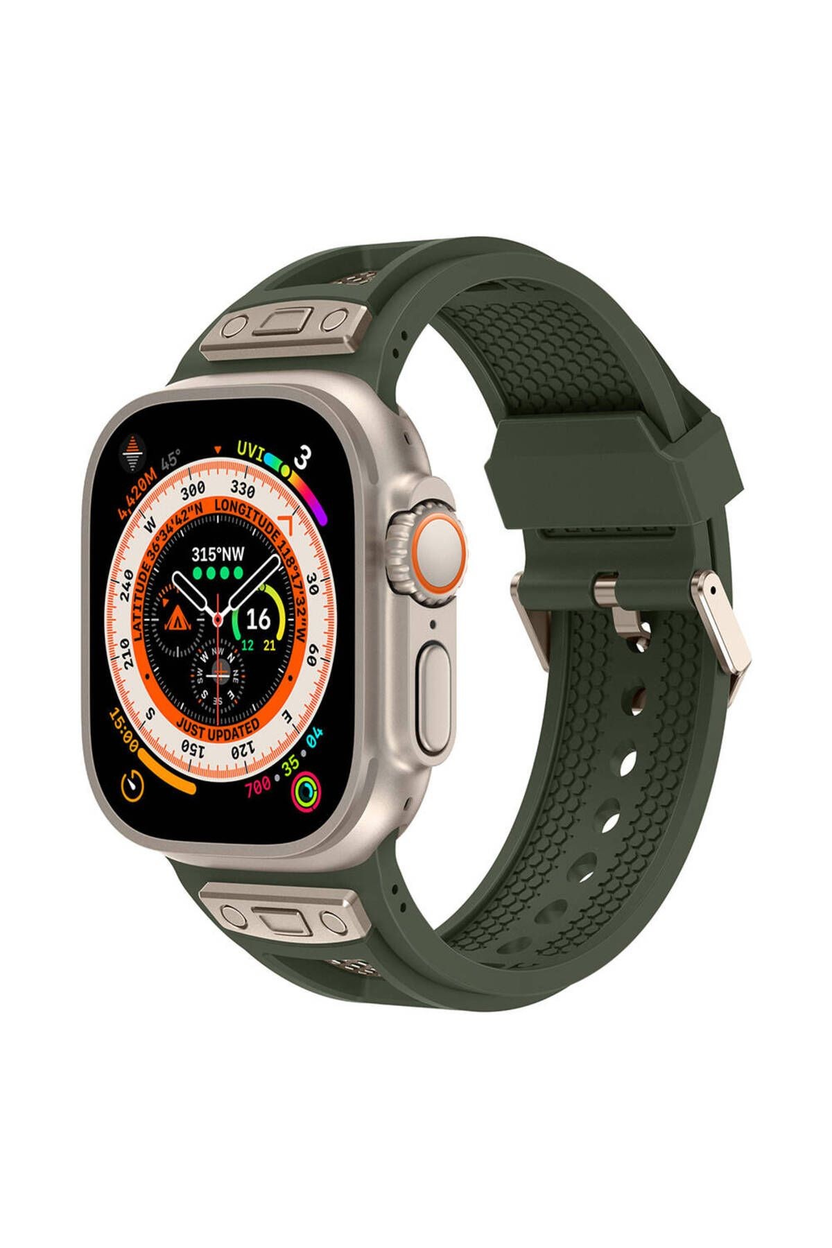 Apple Watch Ultra  Uyumlu 45mm - Hava Alan Delikli Metal Süslemeli Des