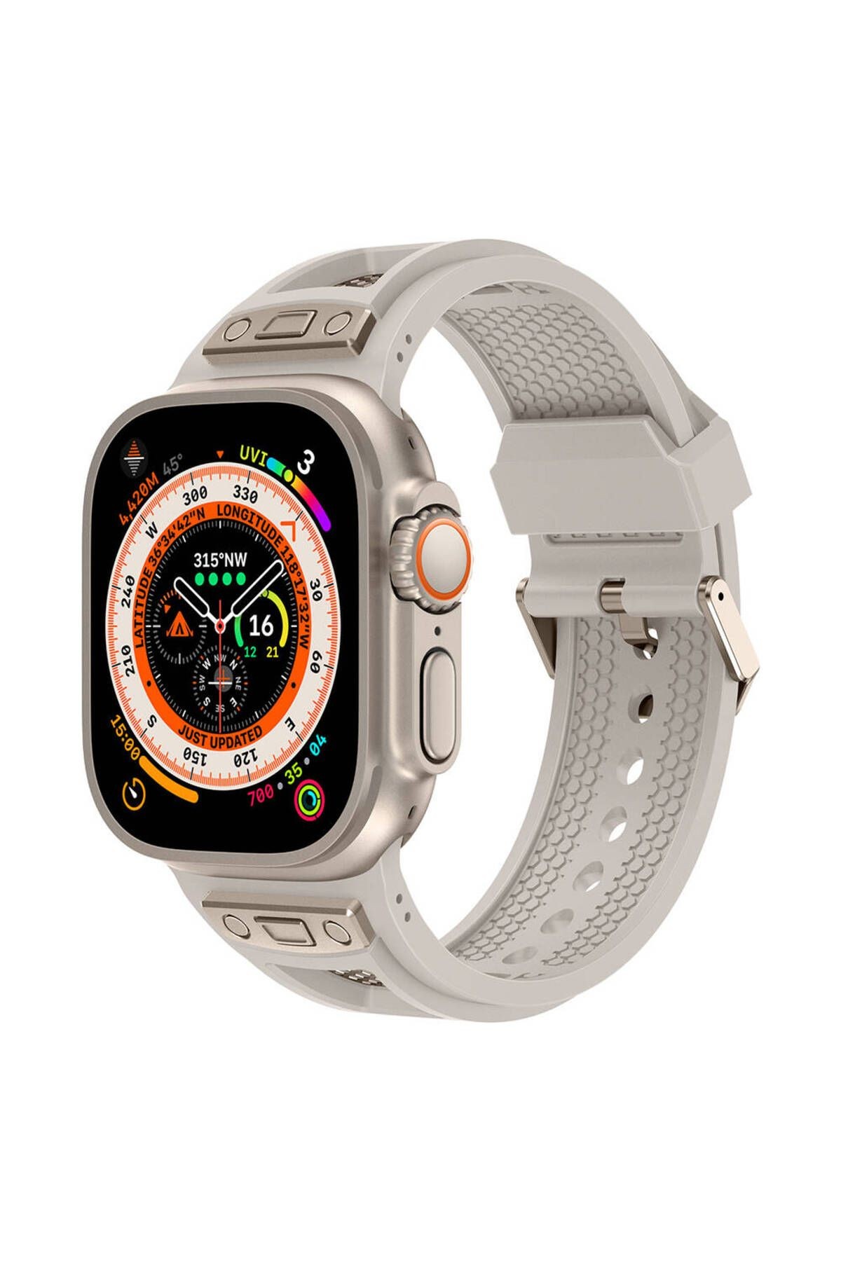 Apple Watch Ultra 44mm - Uyumlu Hava Alan Delikli Metal Süslemeli Dese main variant image