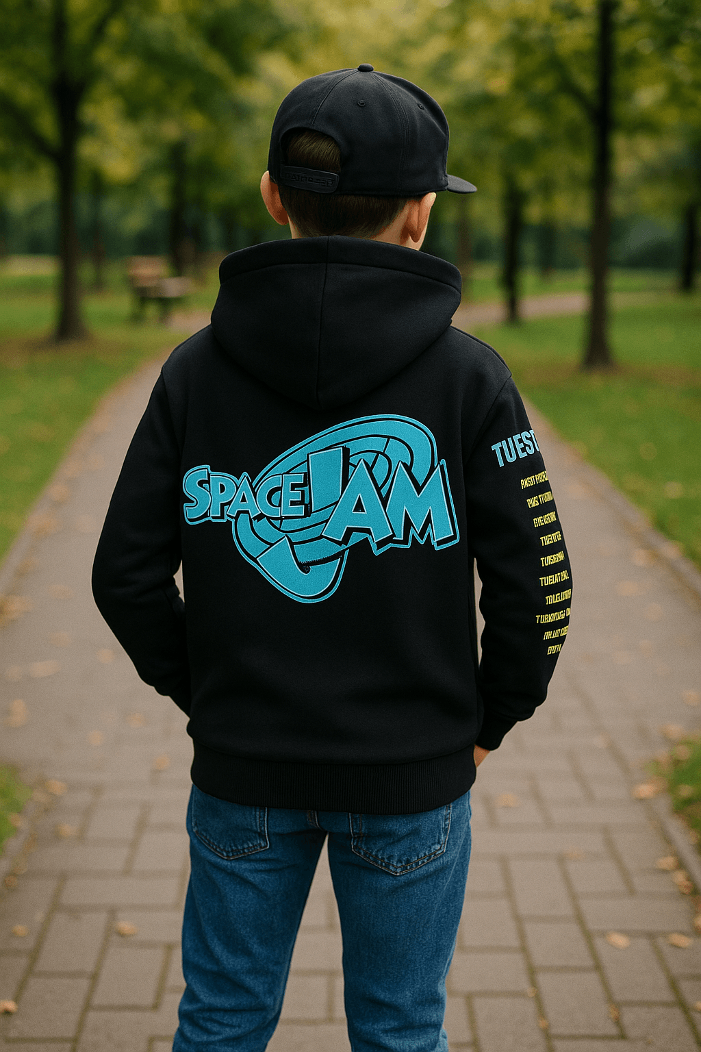 Space Kapşonlu 3 İp Şardonsuz Pamuklu Sweatshirt