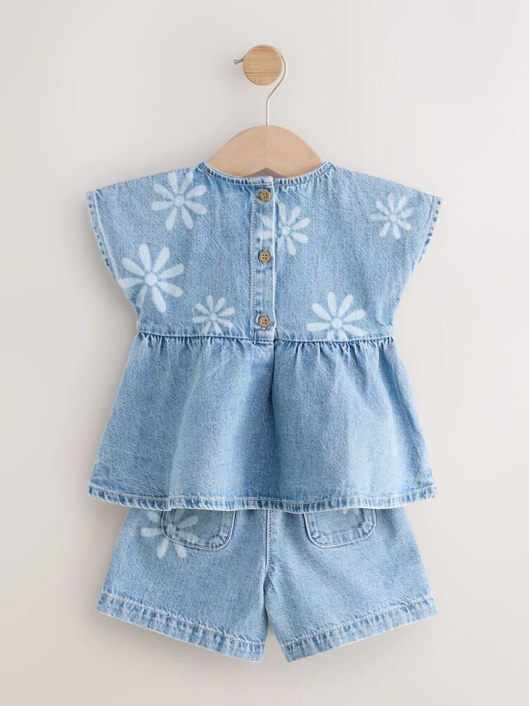 Çiçekli Yumuşak Denim Takım