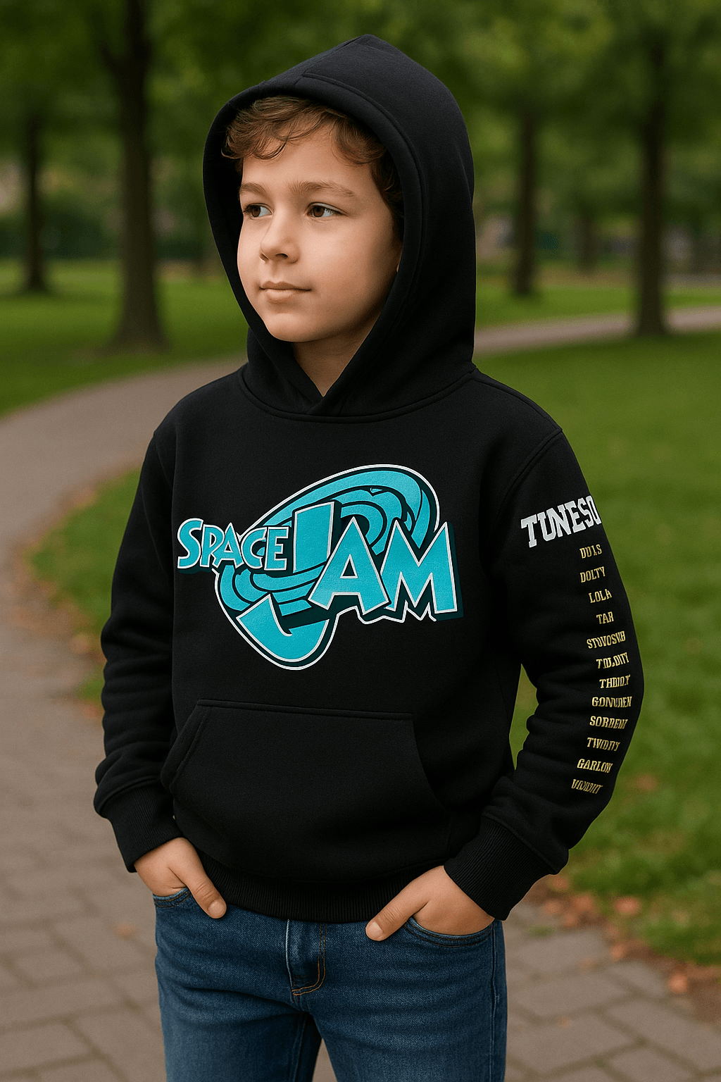Space Kapşonlu 3 İp Şardonsuz Pamuklu Sweatshirt