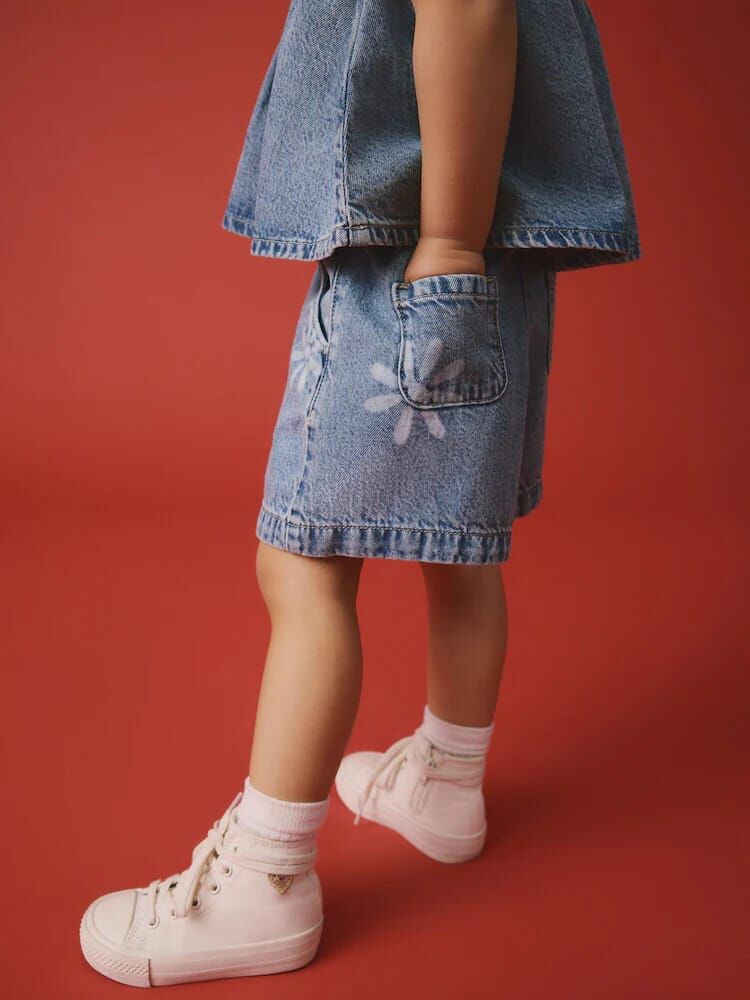 Çiçekli Yumuşak Denim Takım