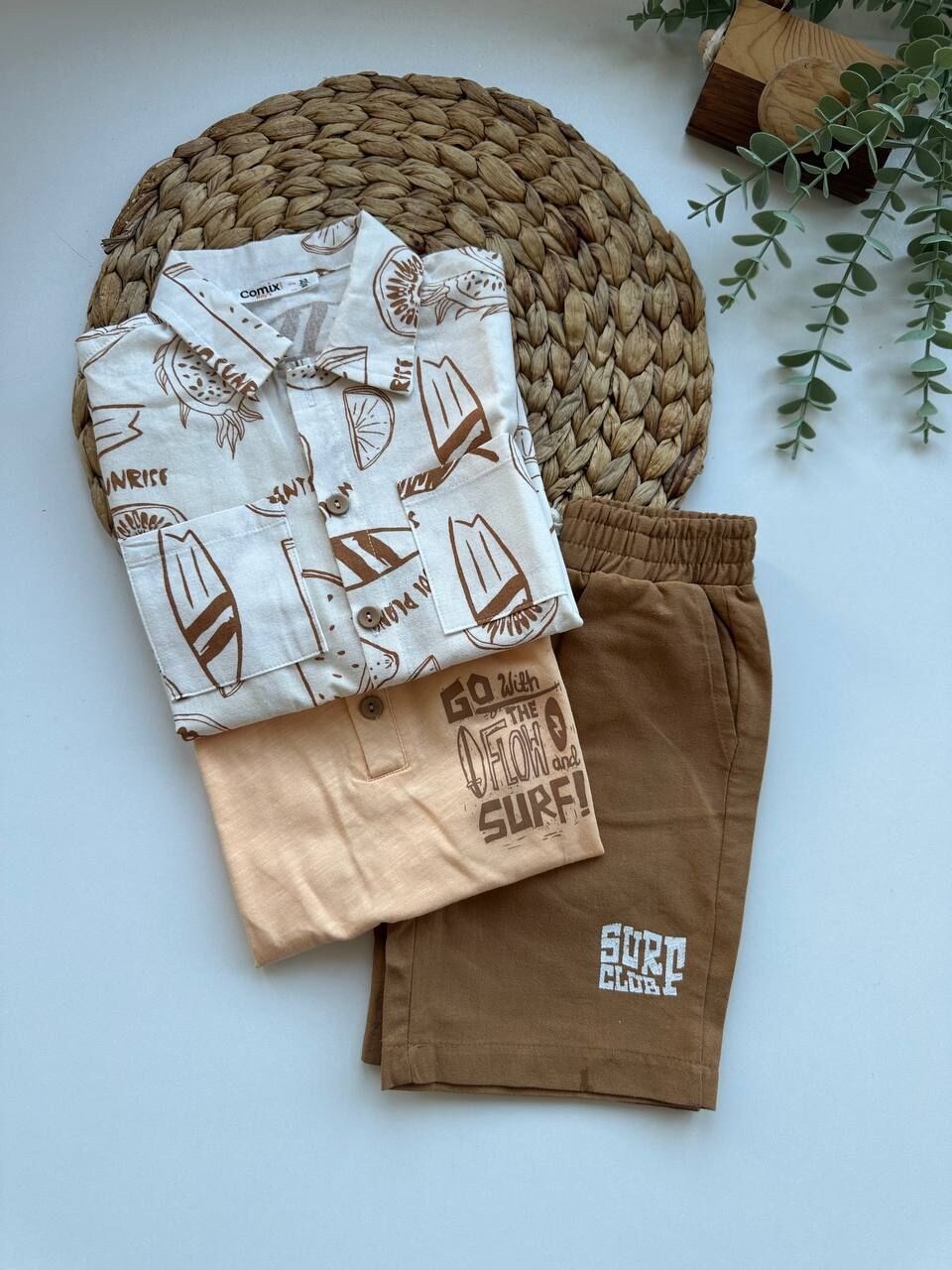 3'lü Ham Keten Surf Erkek Çocuk Takım