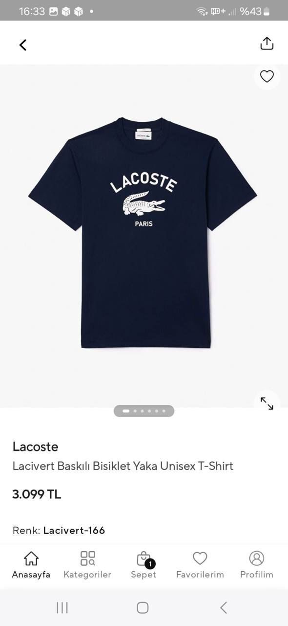Lcoste Lacivert Yetişkin T-shirt