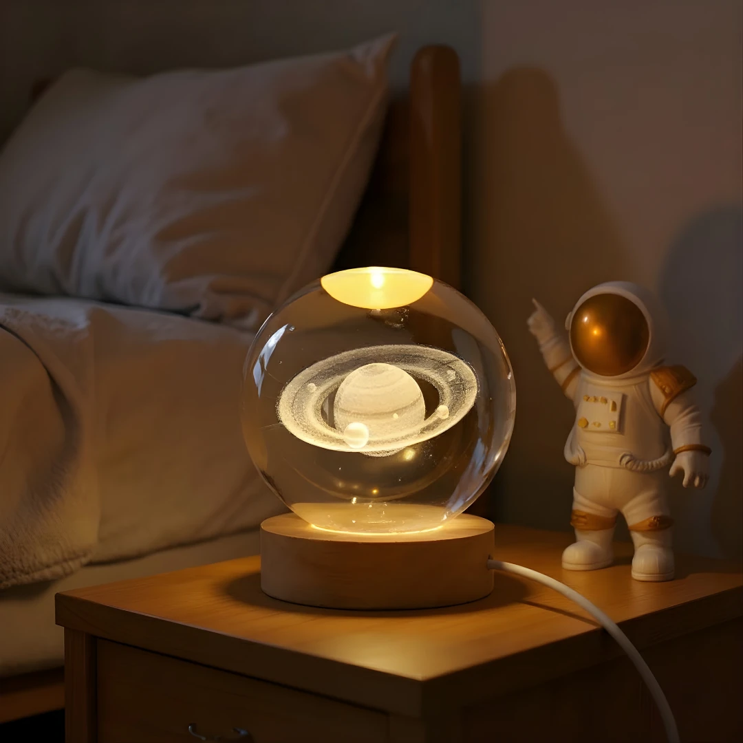 Satürn Gezegen Temalı USB’li Işıklı Cam Küre