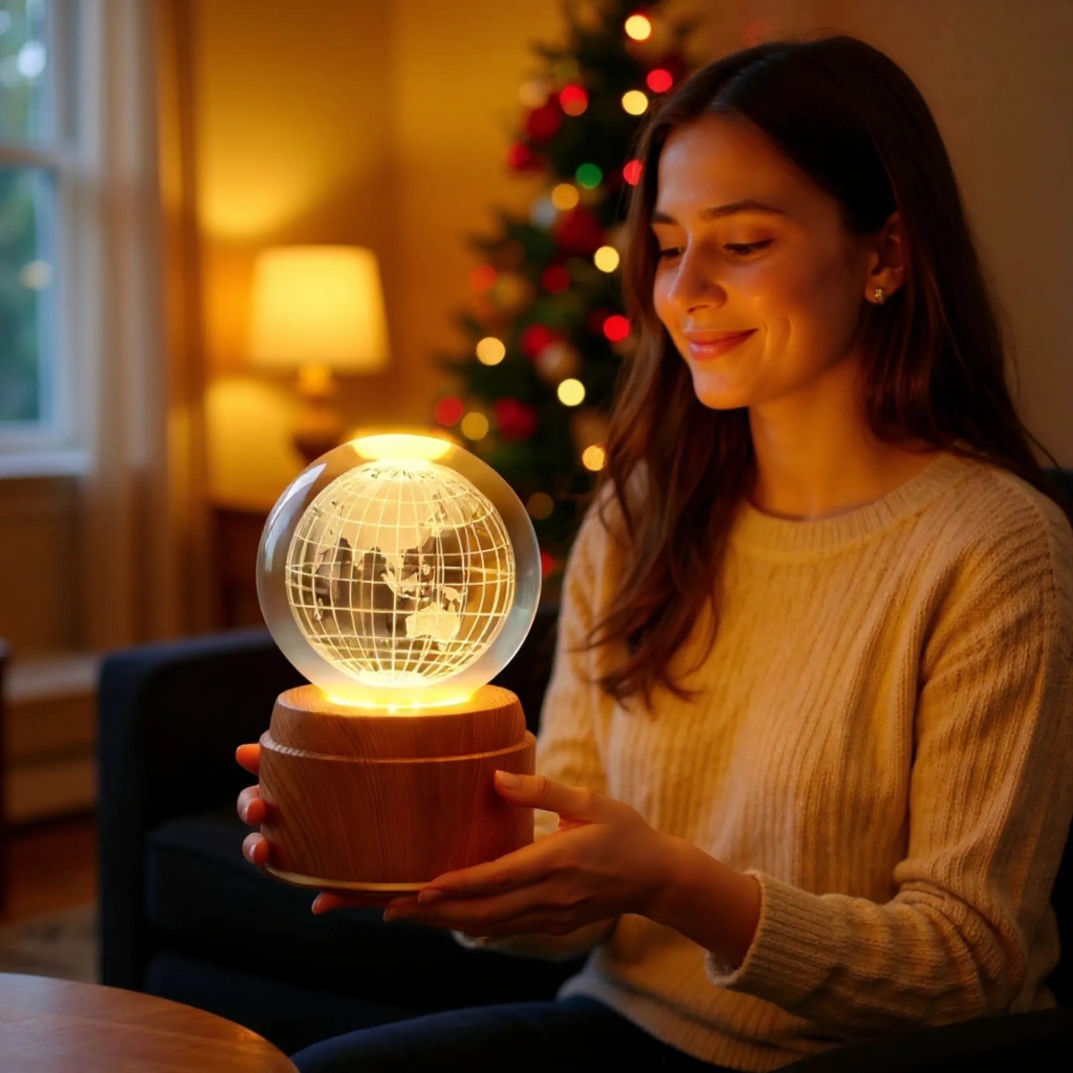 Dünya Tasarımlı USB’li Dönen Işıklı Cam Küre