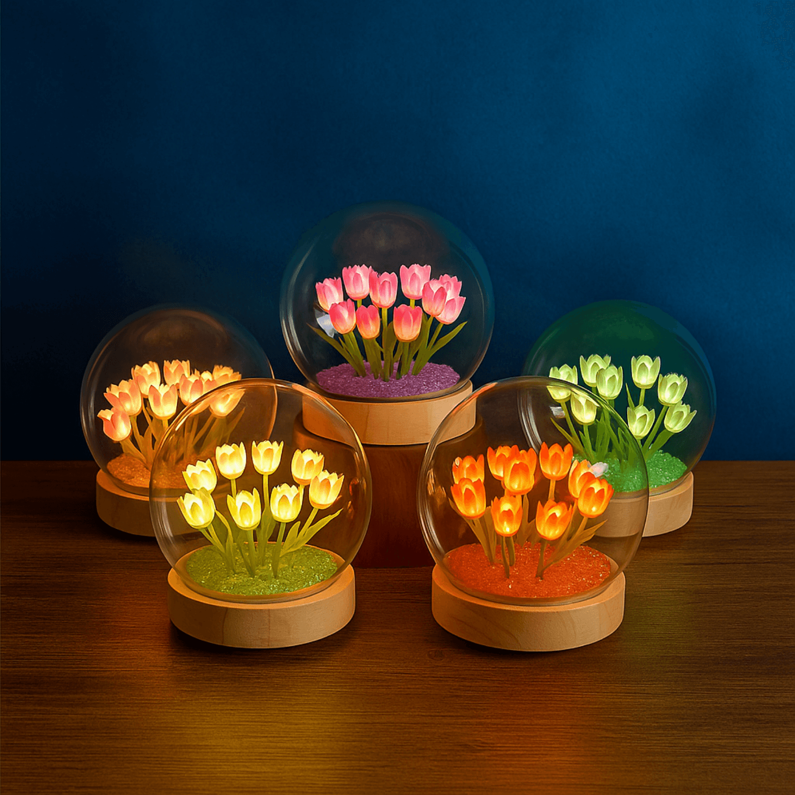 LED Işıklı Laleli Cam Fanus