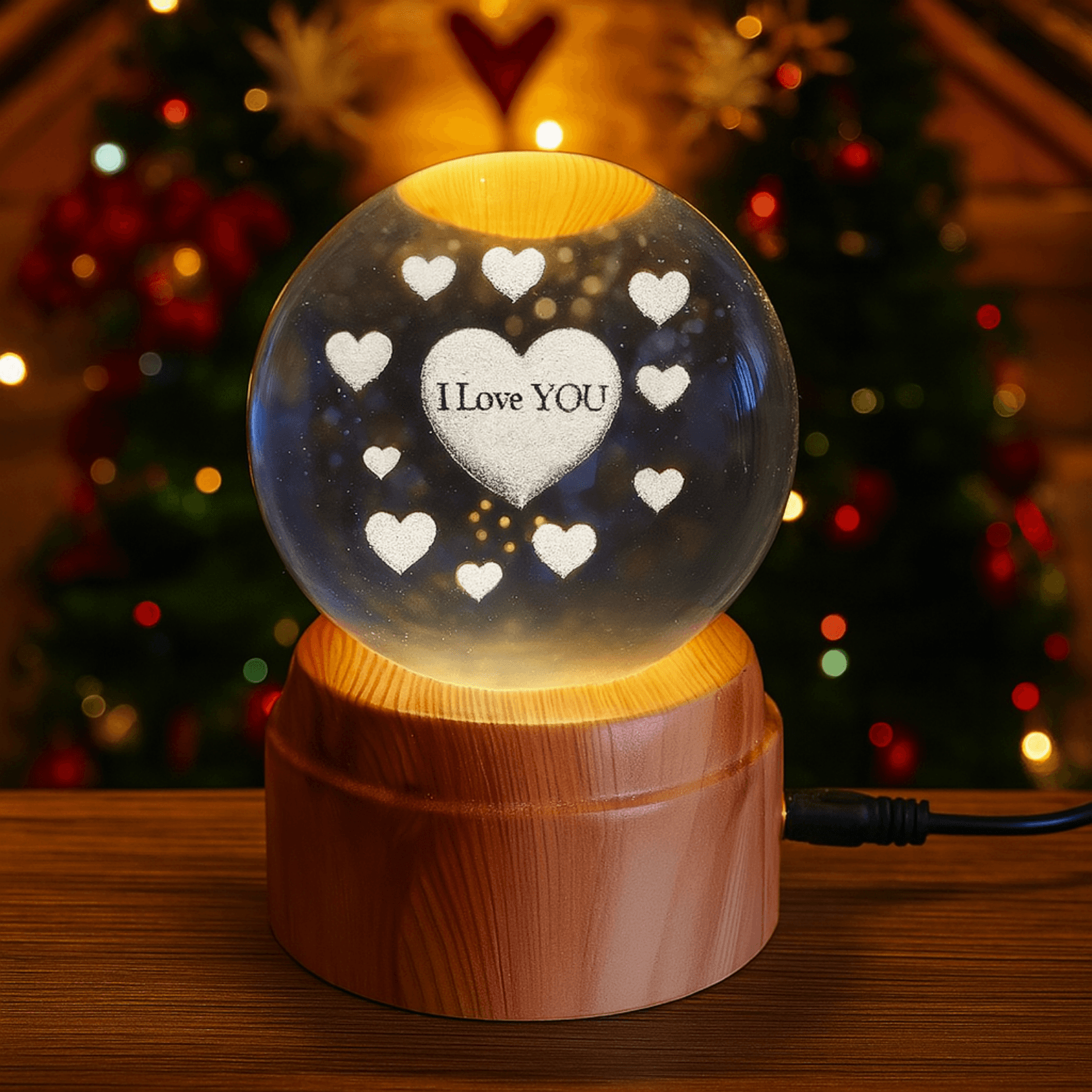 I Love You Tasarım Standlı Cam Küre | LED Işıklı Romantik Hediye