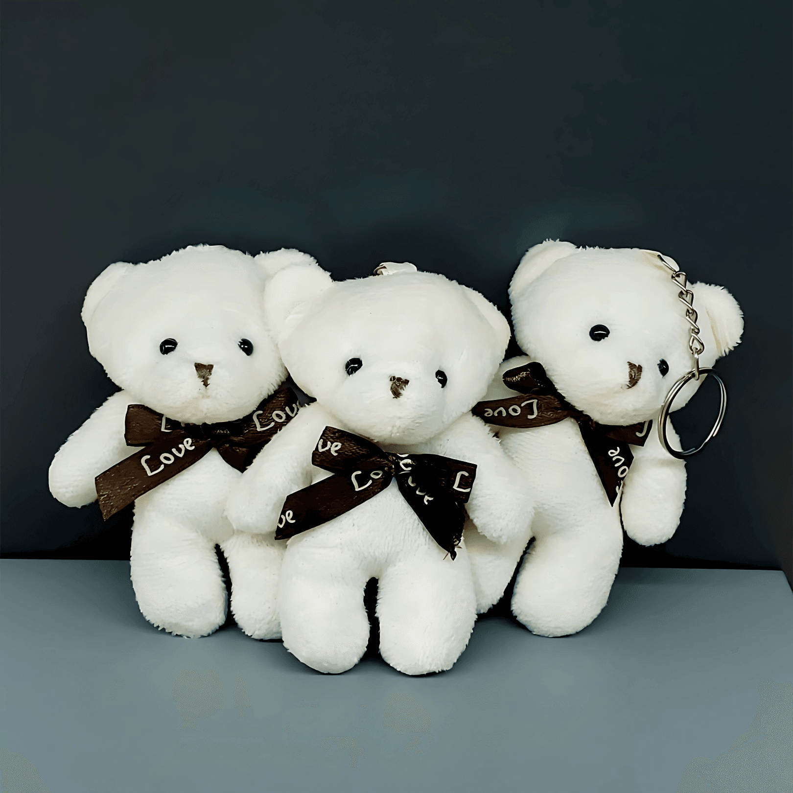 Fiyonklu Krem Peluş Ayıcık Anahtarlık