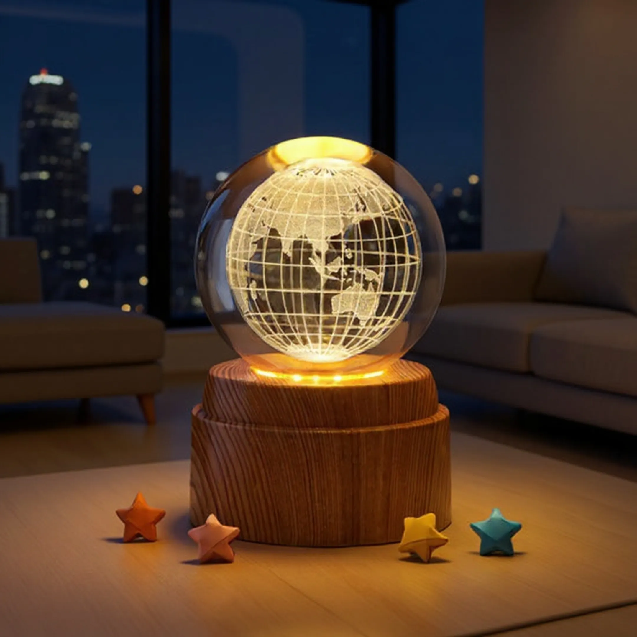 Dünya Tasarımlı USB’li Dönen Işıklı Cam Küre